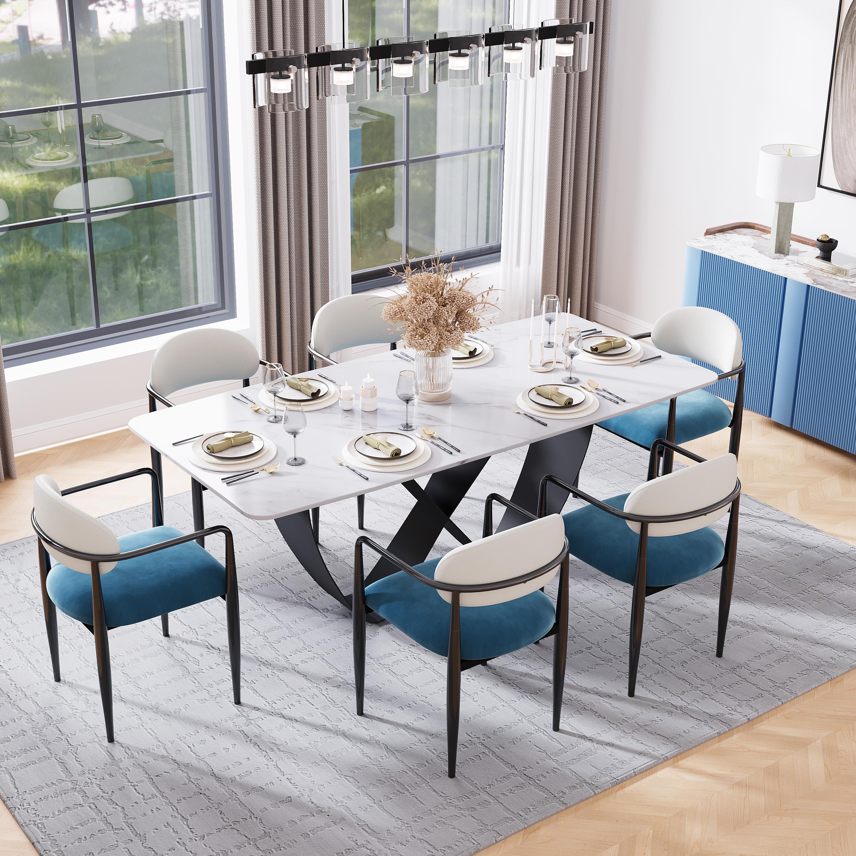 Blue White & Black Velvet Dining Chairs