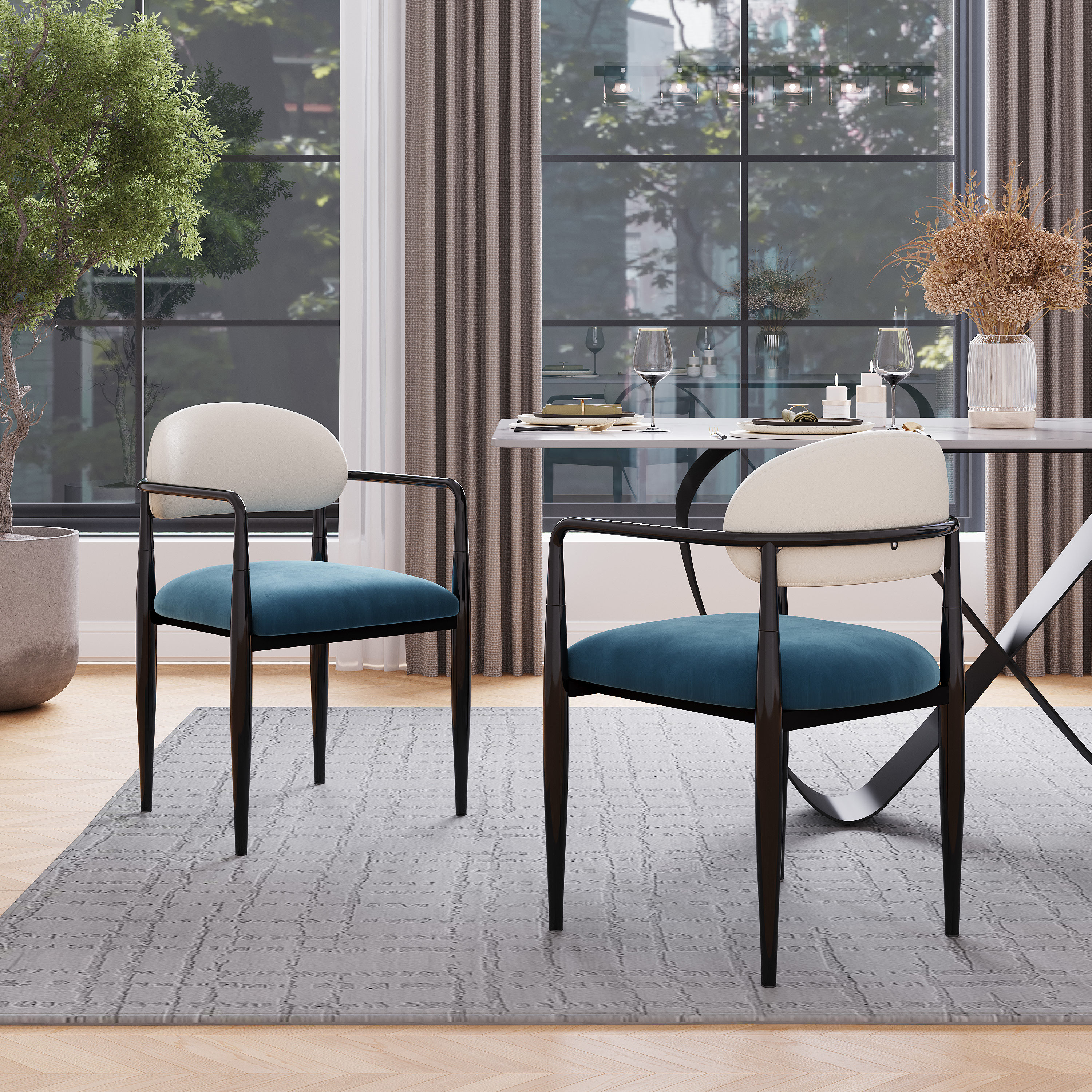 Fully Assembled White & Black Velvet Dining Chairs