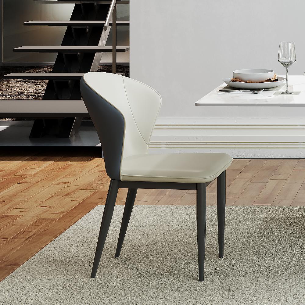PU Leather Gray & Beige PU Leather Dining Chairs