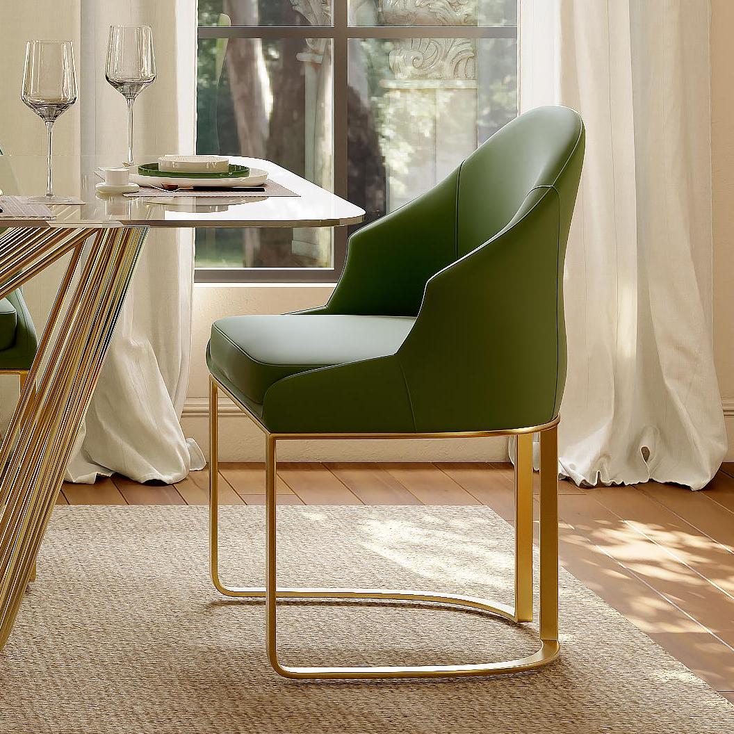 Modern Luxury Green Leather Dining Chairs