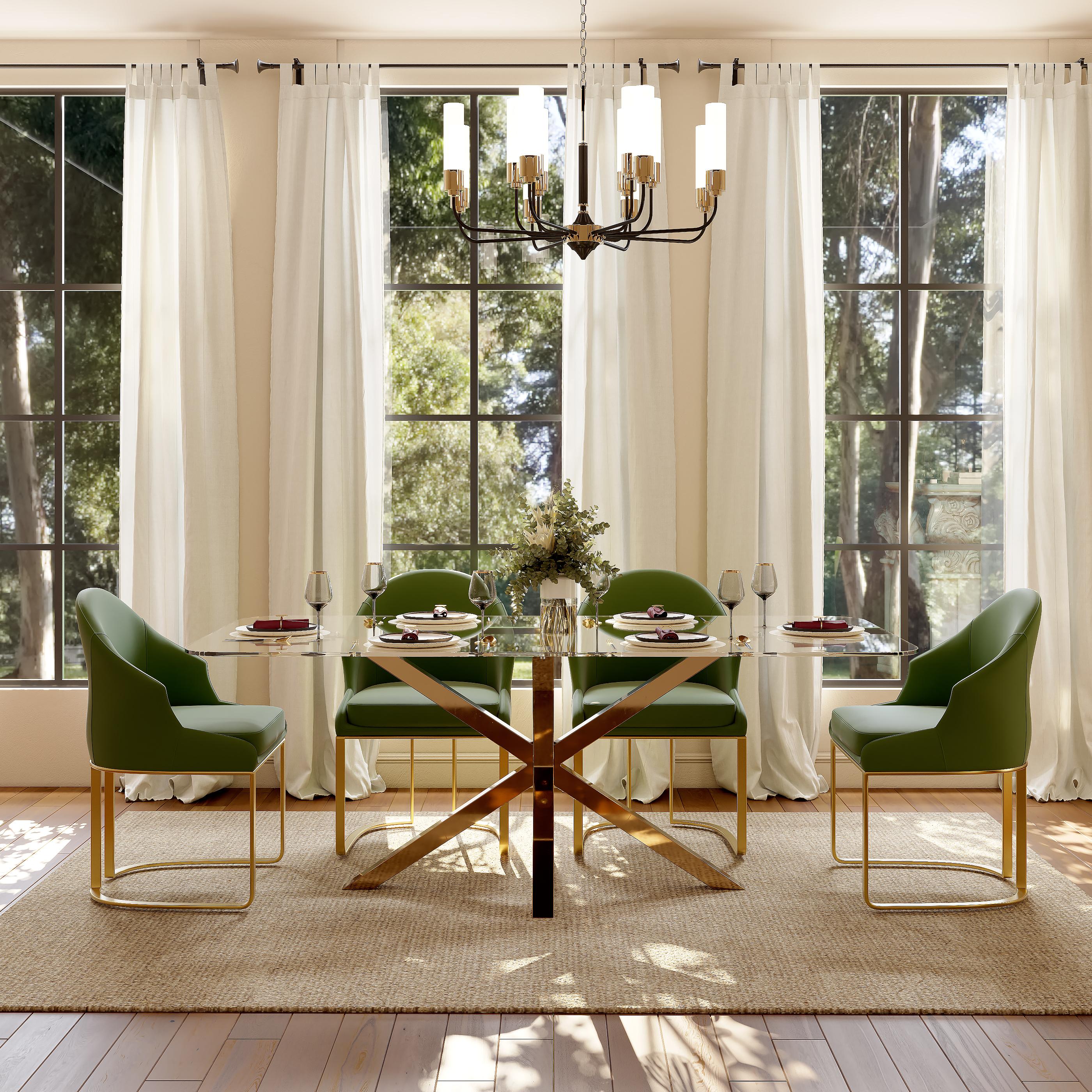 Stainless Steel Green Leather Dining Chairs