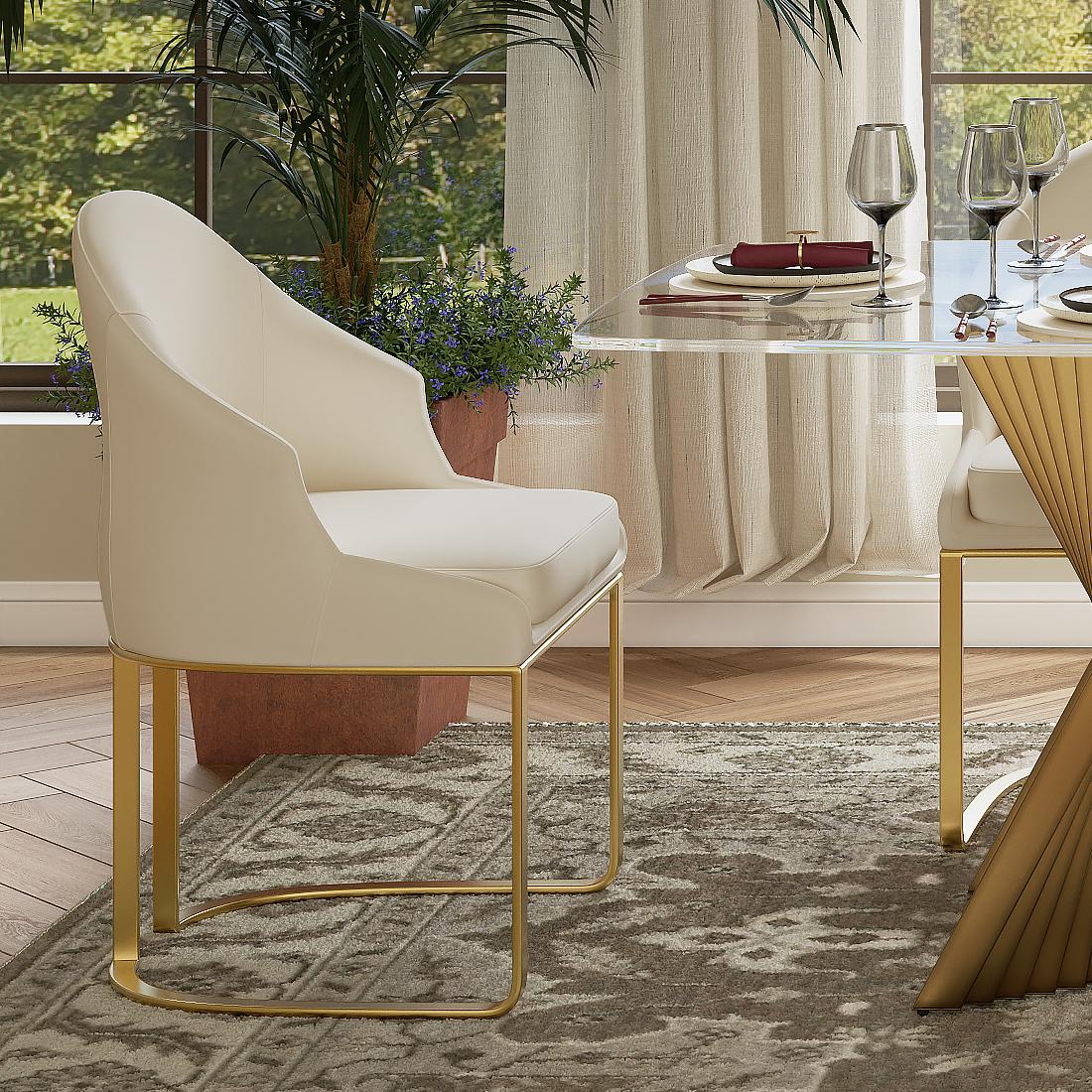 Modern Luxury Beige Leather Dining Chairs