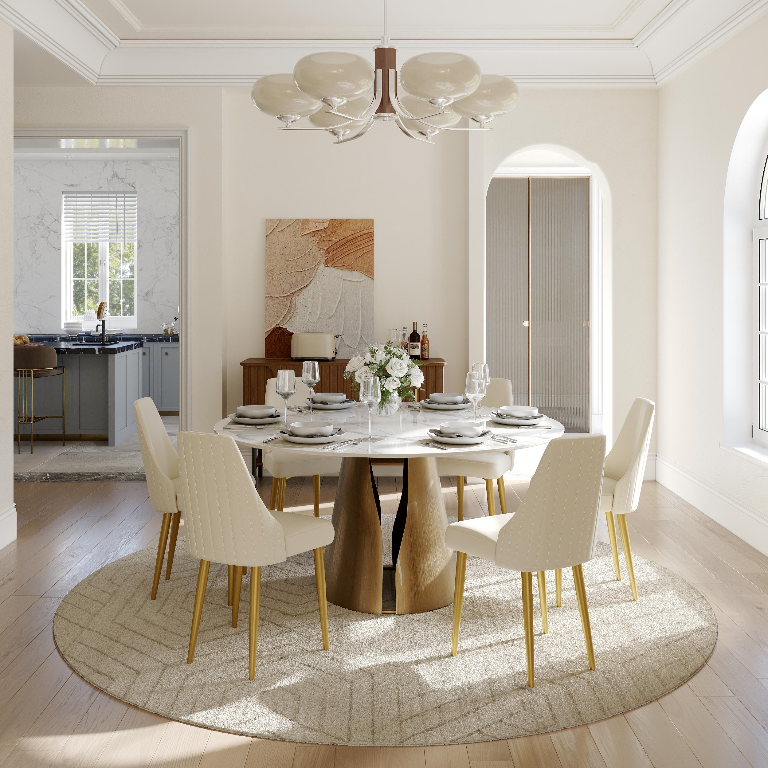 Modern Luxury Beige PU Leather Dining Chairs