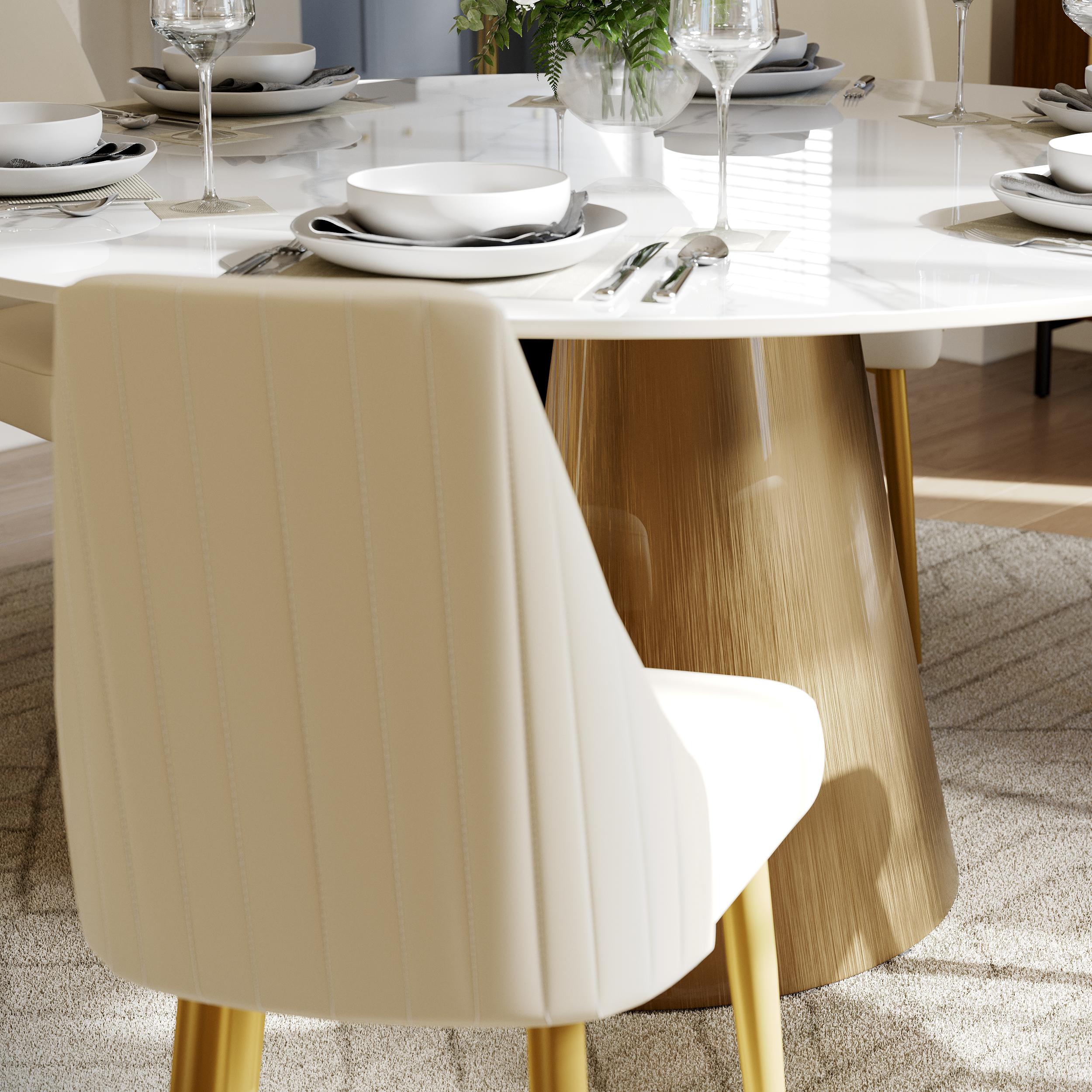 High Back Beige PU Leather Dining Chairs