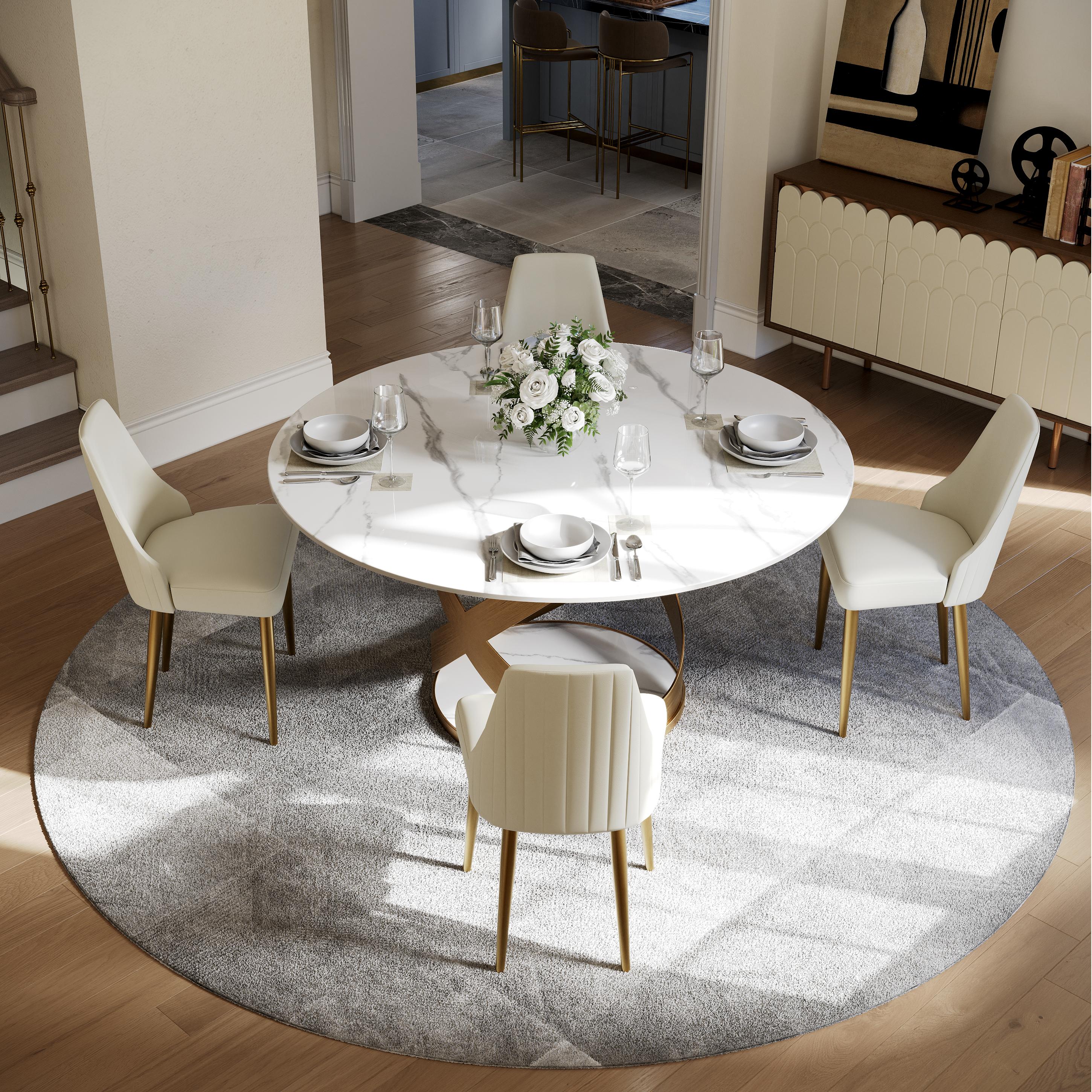 Beige Beige PU Leather Dining Chairs