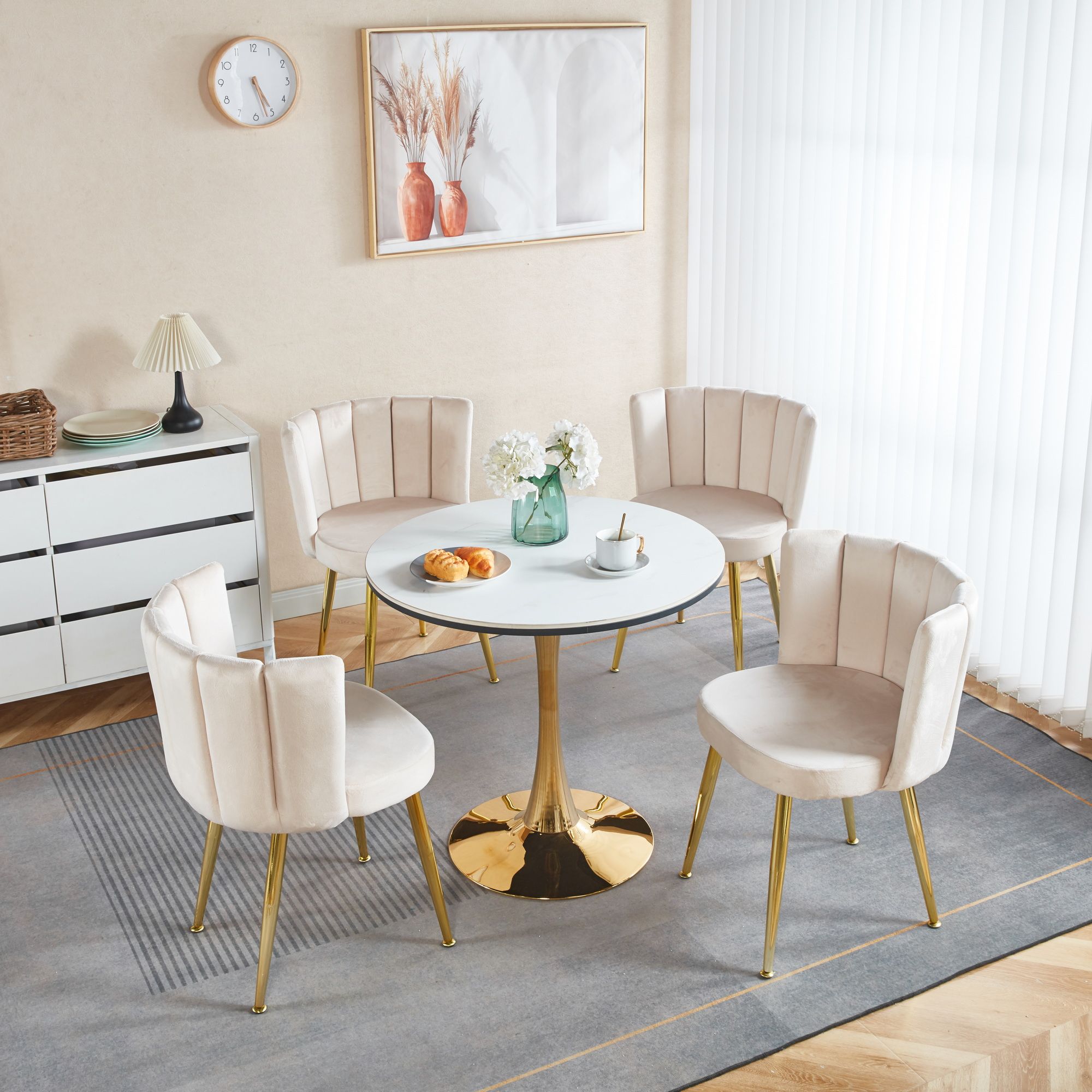 Beige Beige & Gold Velvet Dining Chairs