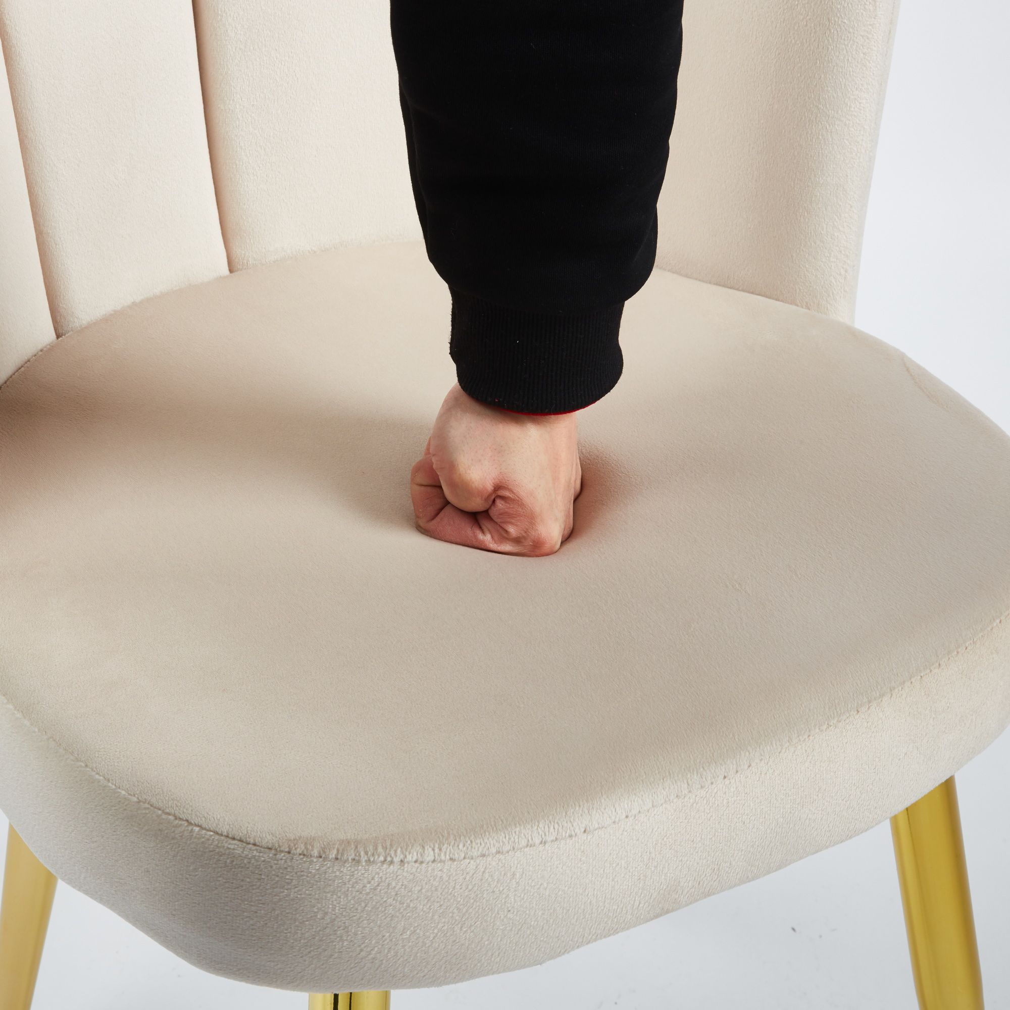 Beige Beige & Gold Velvet Dining Chairs