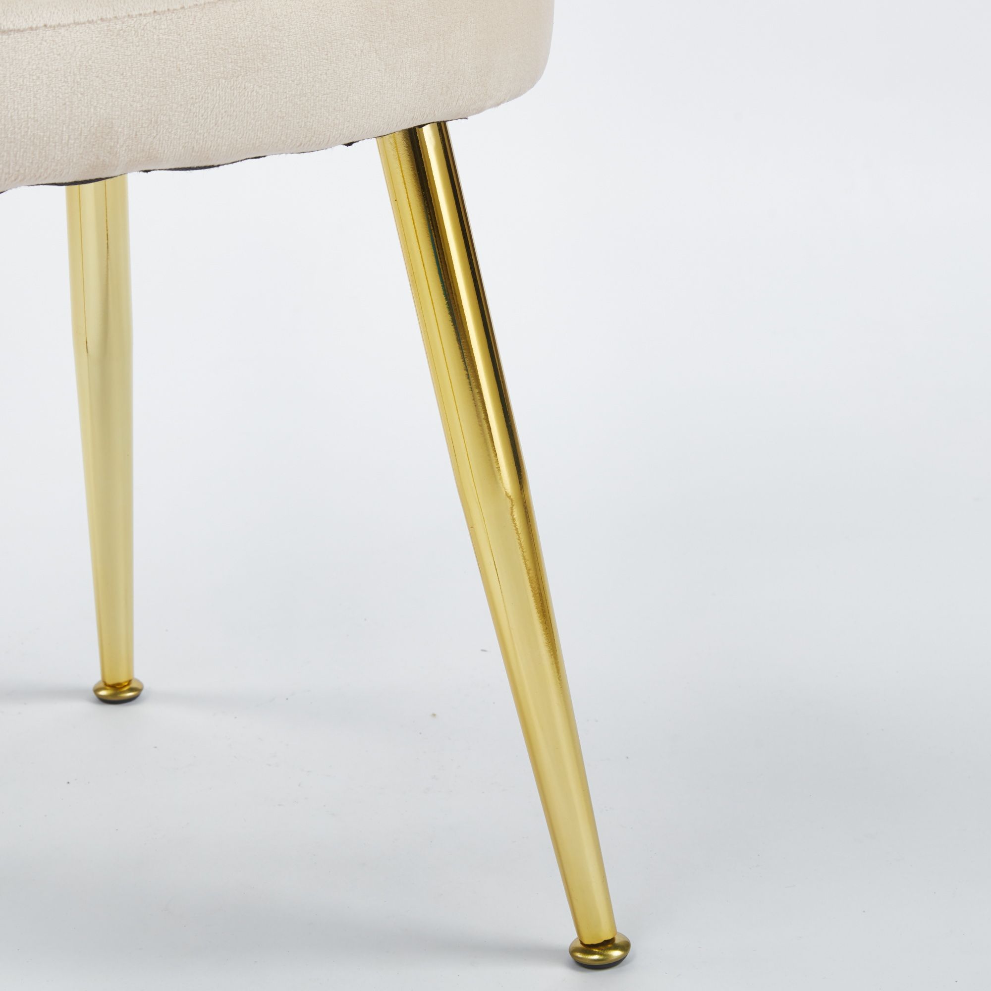 Armless Beige & Gold Velvet Dining Chairs
