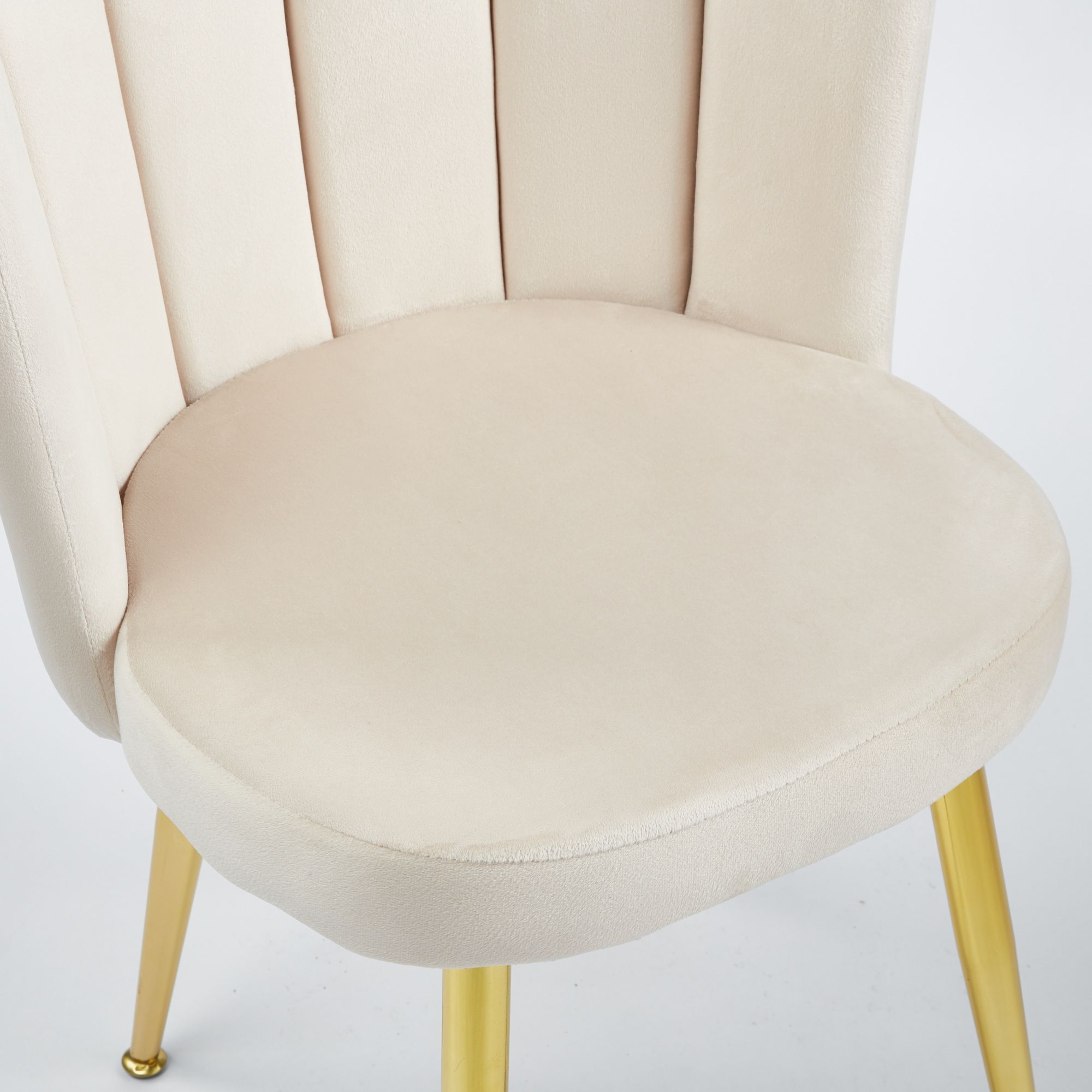 Armless Beige & Gold Velvet Dining Chairs