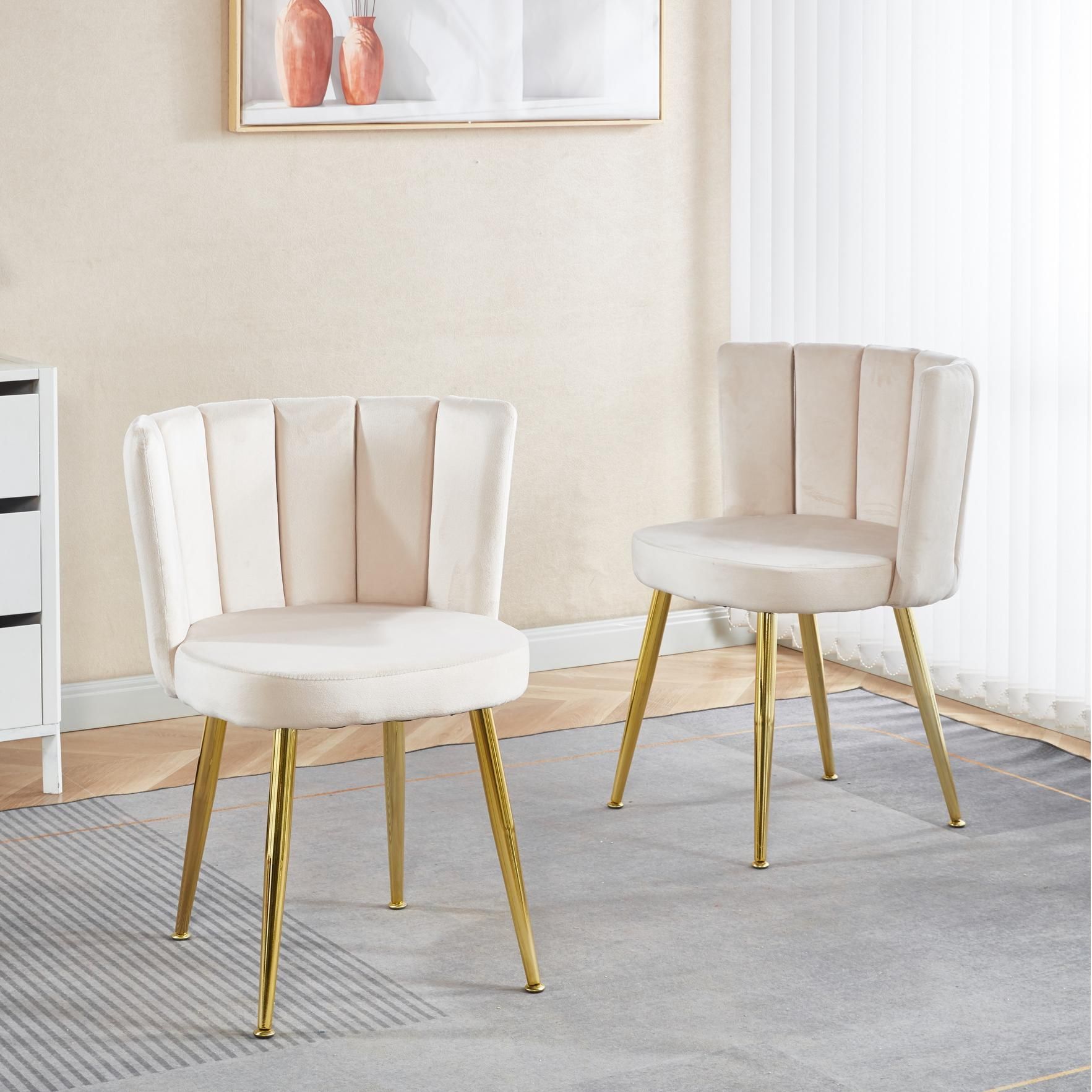 Iron Beige & Gold Velvet Dining Chairs