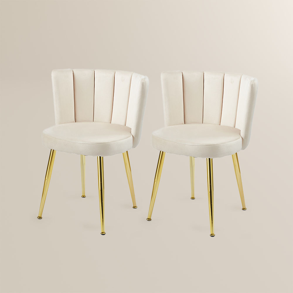 Armless Beige & Gold Velvet Dining Chairs