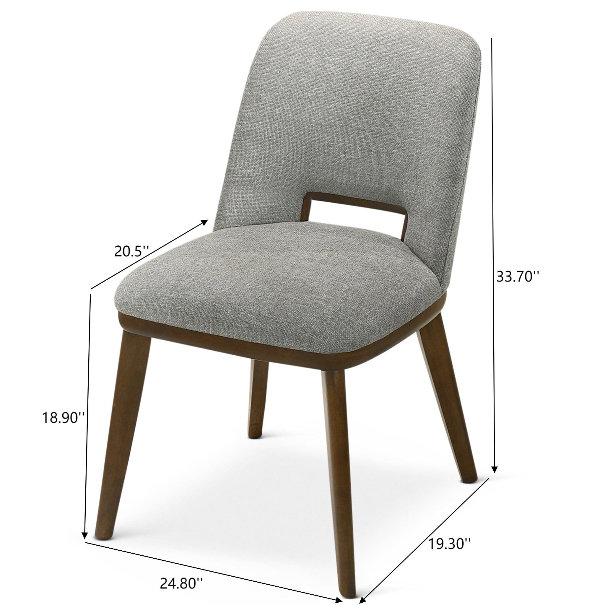 Mid Century Modern Light Gray & Walnut Fabric Dining Chairs