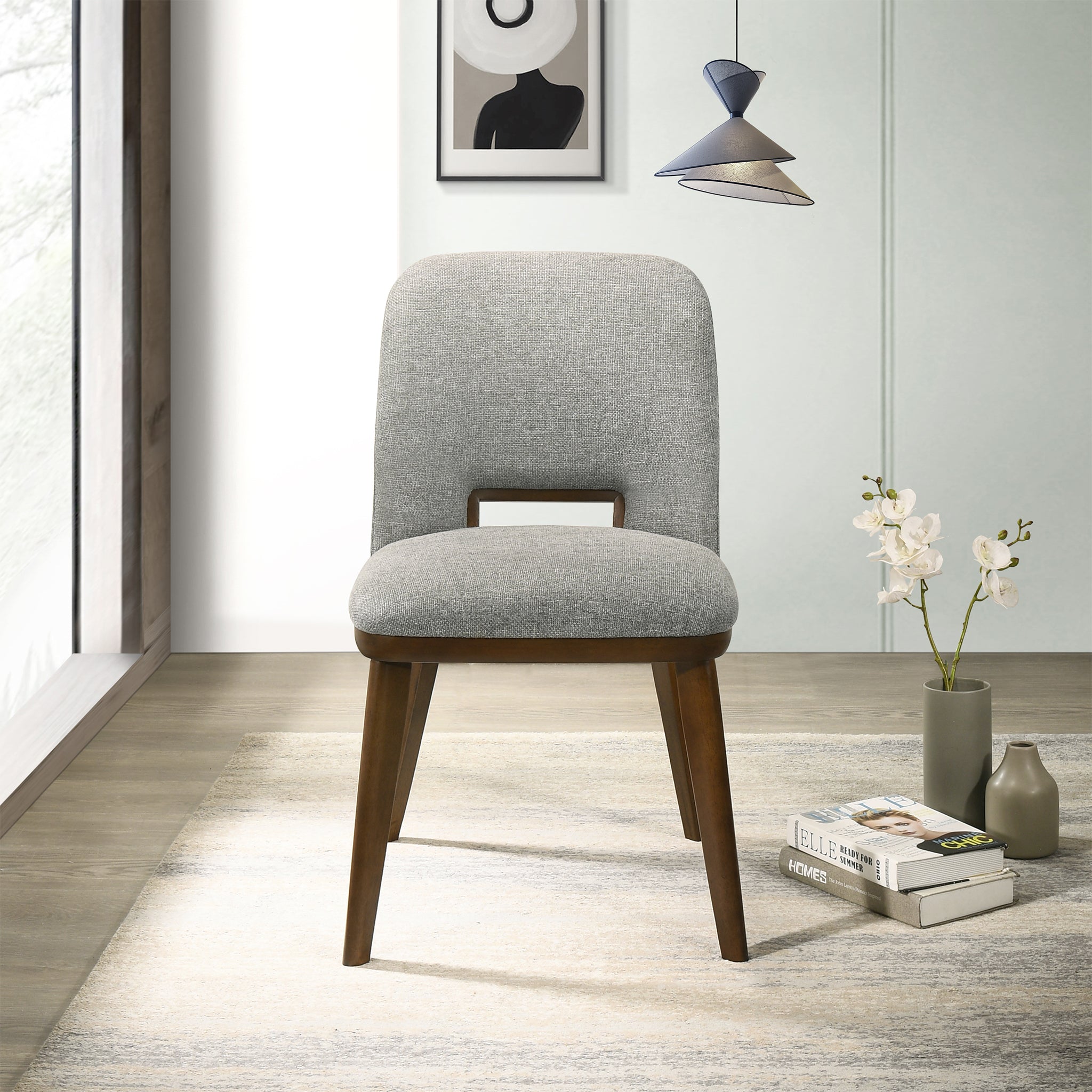 Gray Light Gray & Walnut Fabric Dining Chairs