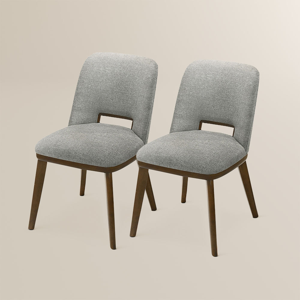 Gray Light Gray & Walnut Fabric Dining Chairs