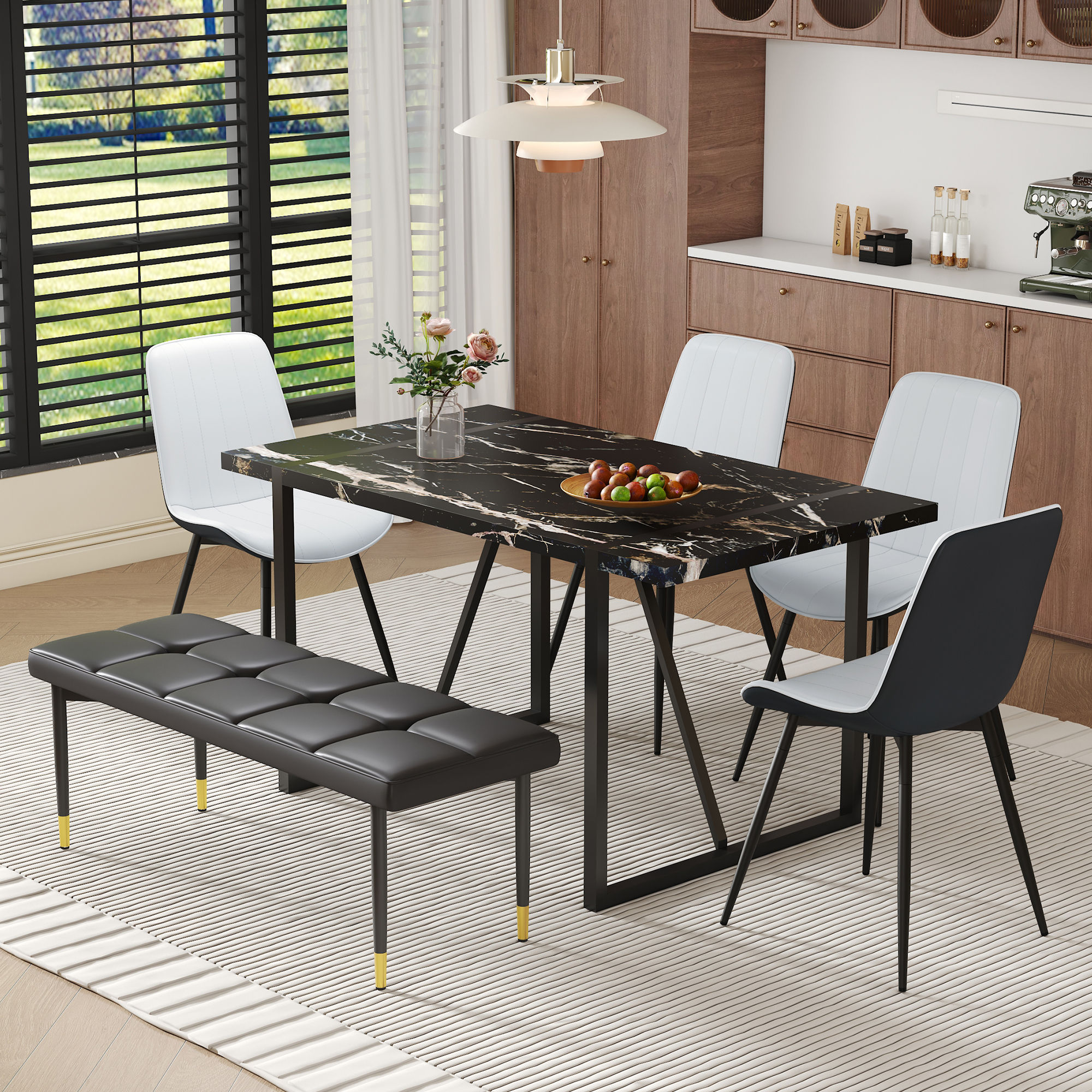 Metal Leg Black PU Leather Dining Chairs