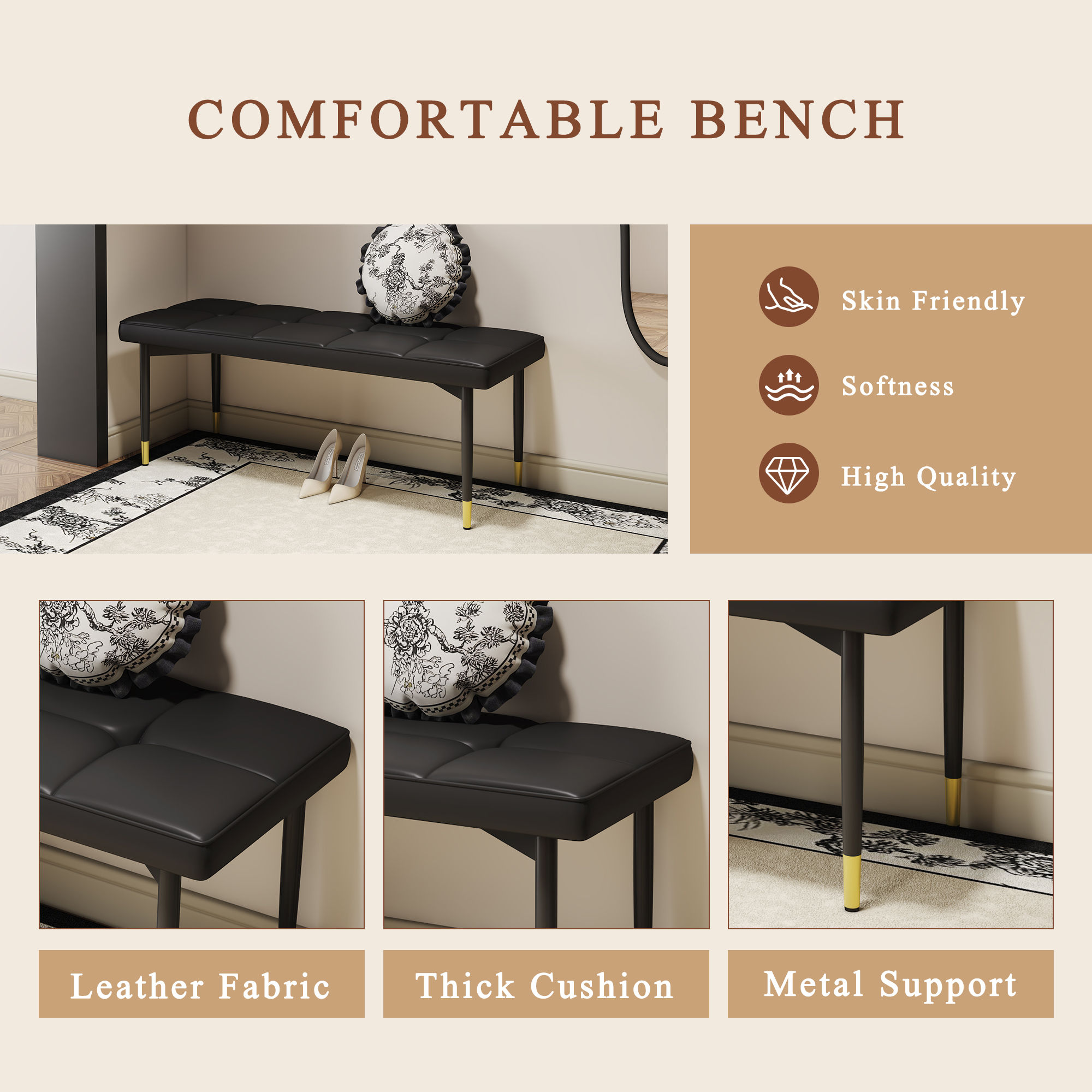 Modern Luxury Black PU Leather Dining Chairs