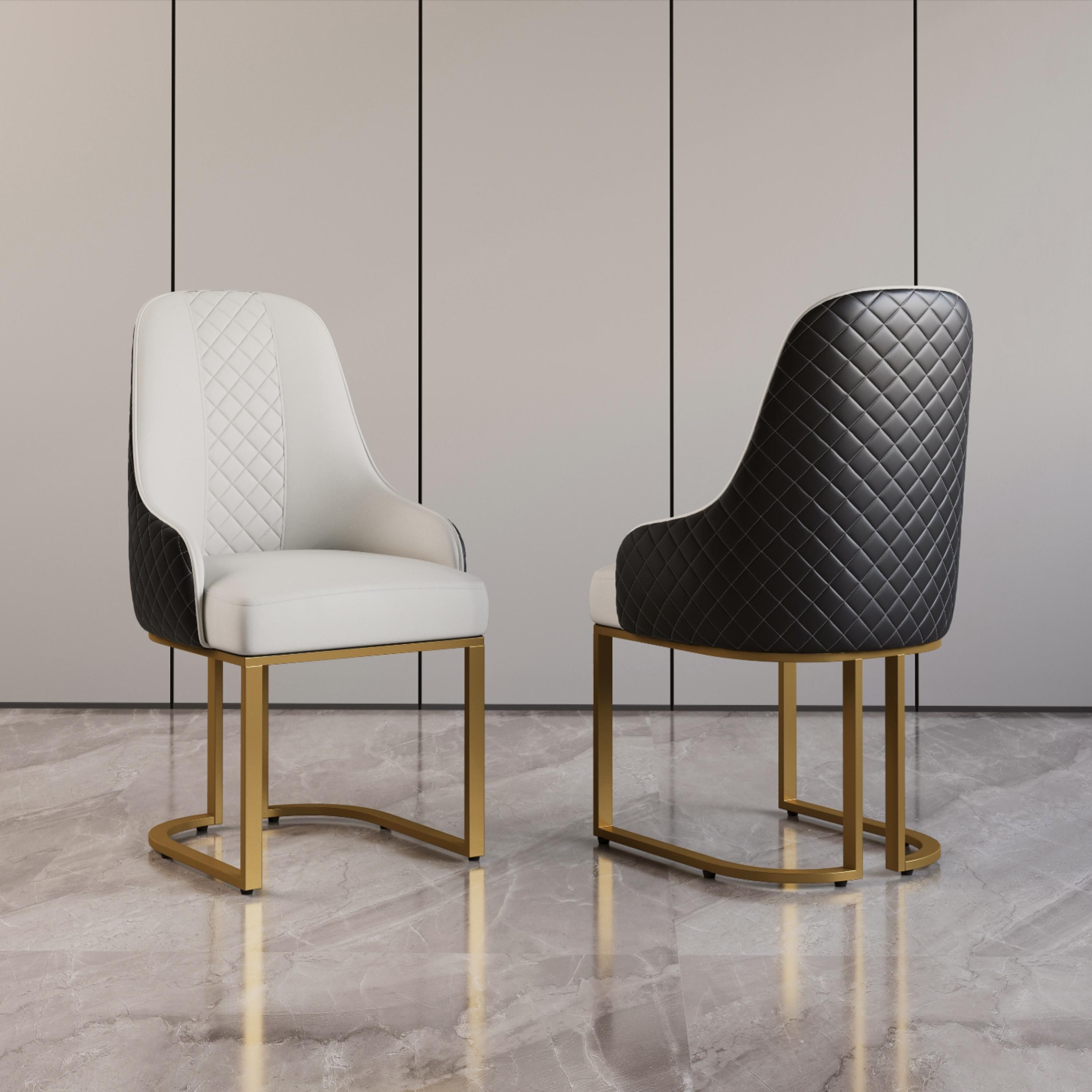 Armchairs Beige & Black PU Leather Dining Chairs