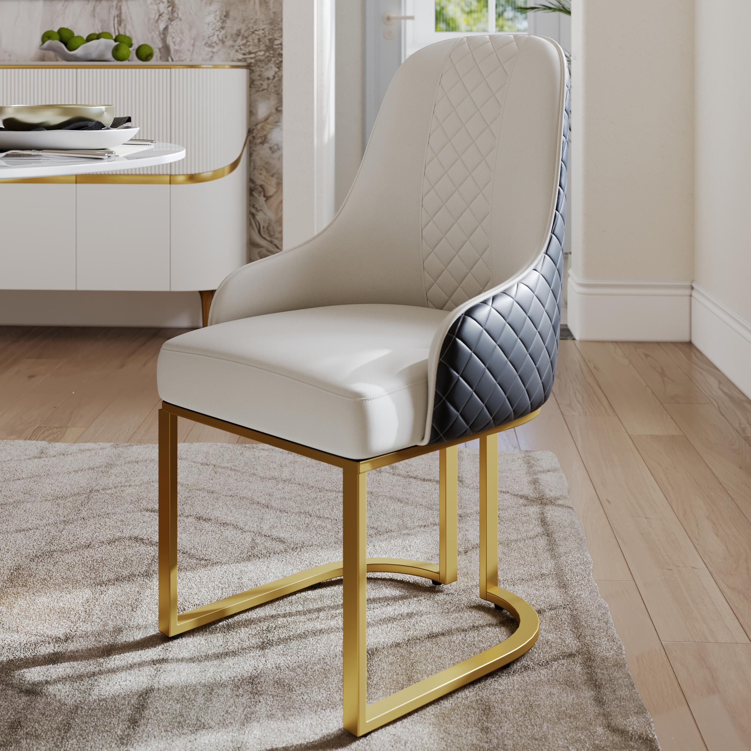 Modern Beige & Black PU Leather Dining Chairs