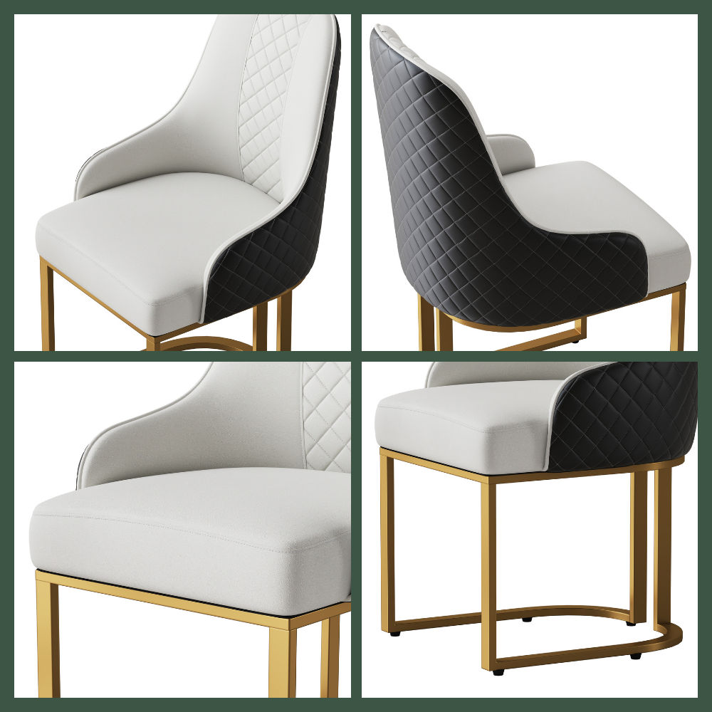 Upholstered Beige & Black PU Leather Dining Chairs