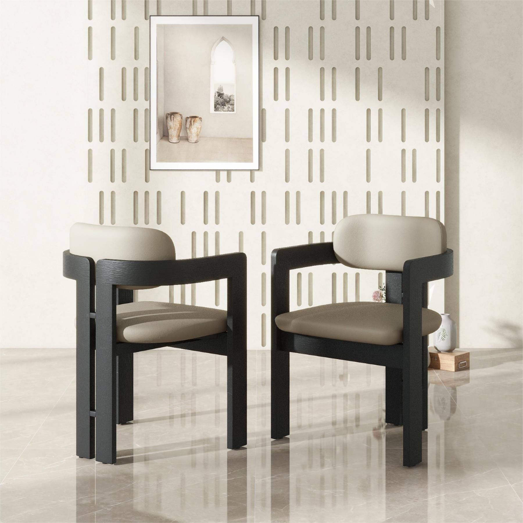 Fabric Khaki & Black Fabric Dining Chairs