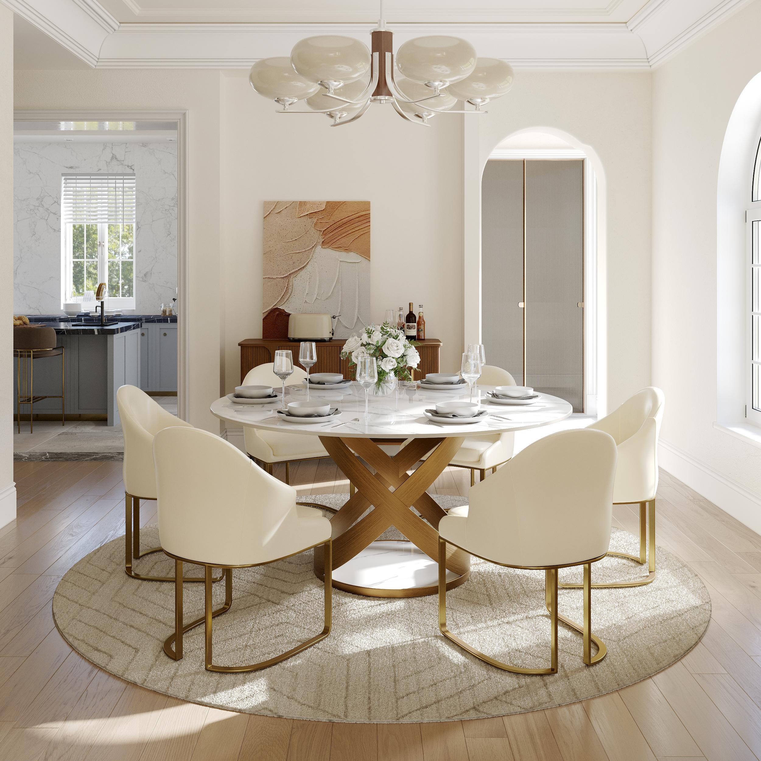 Stainless Steel Beige Leather Dining Chairs