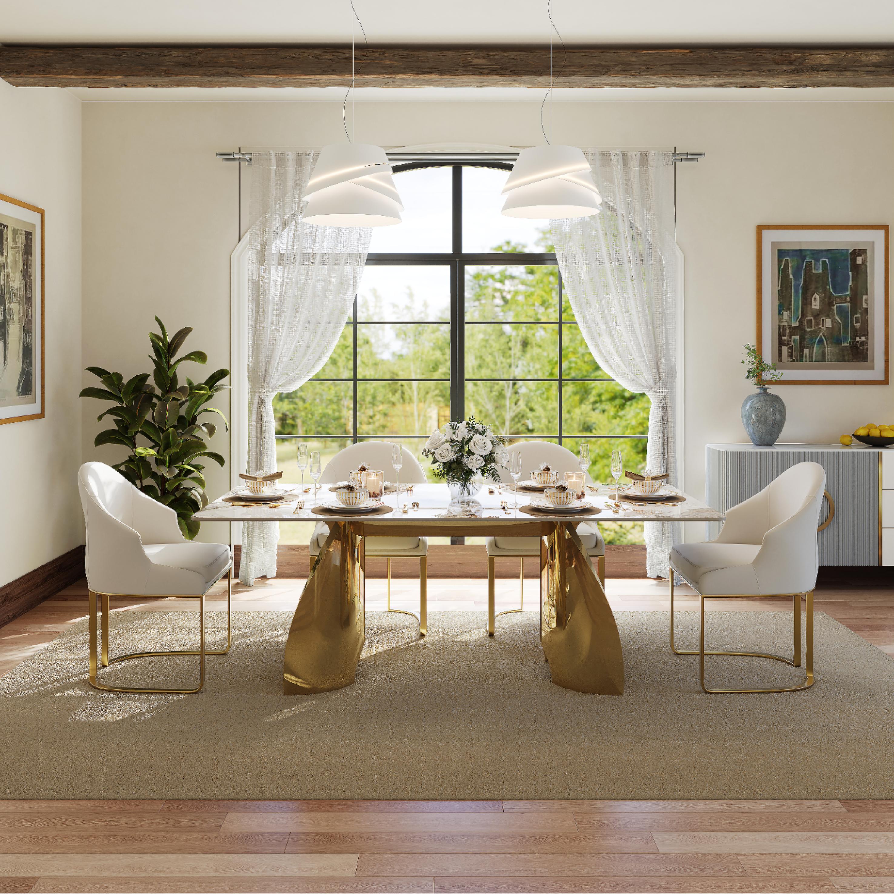 Stainless Steel Beige Leather Dining Chairs