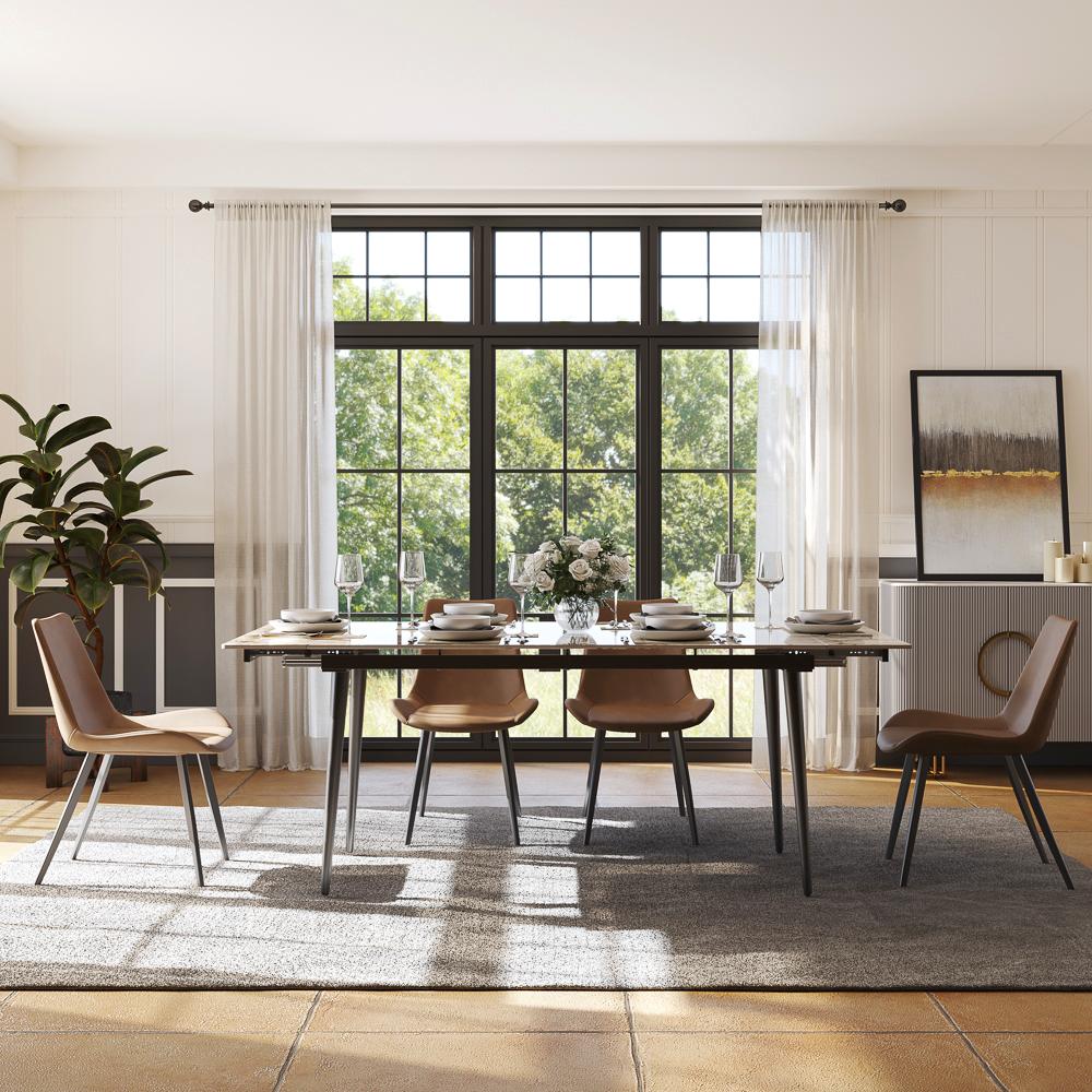 Side Chairs Brown PU Leather Dining Chairs