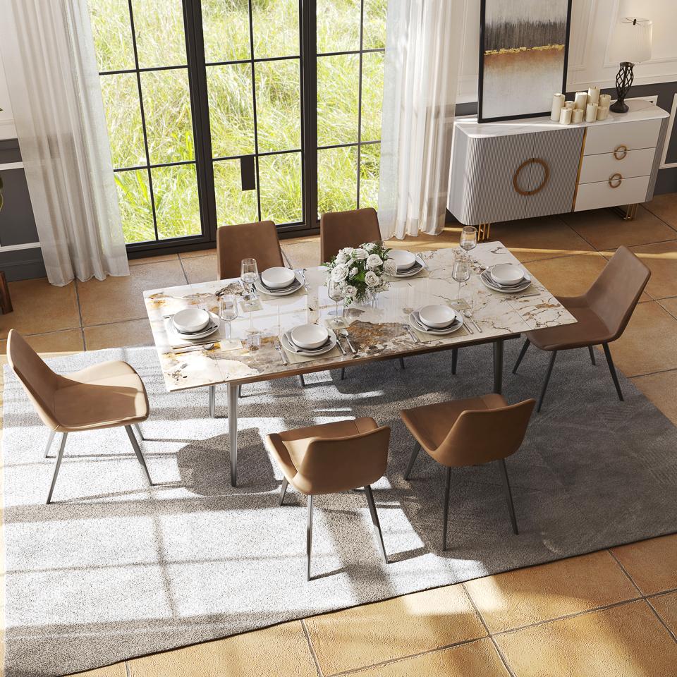 PU Leather Brown PU Leather Dining Chairs