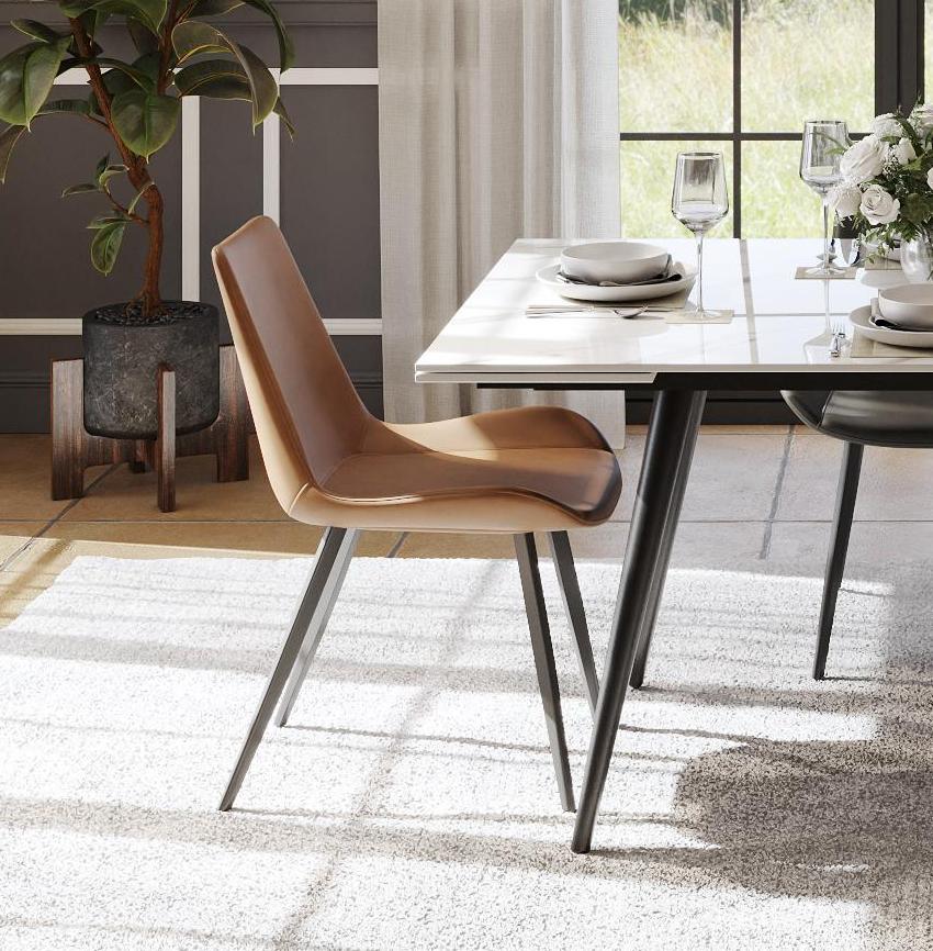 Side Chairs Brown PU Leather Dining Chairs