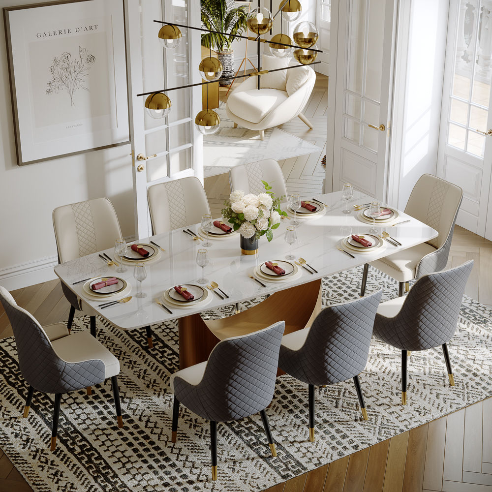 Metal Leg Gray PU Leather Dining Chairs