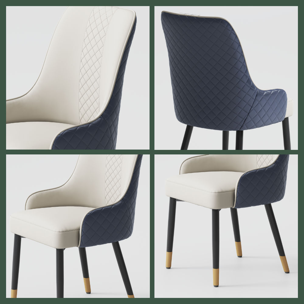 Leather Navy Blue PU Leather Dining Chairs