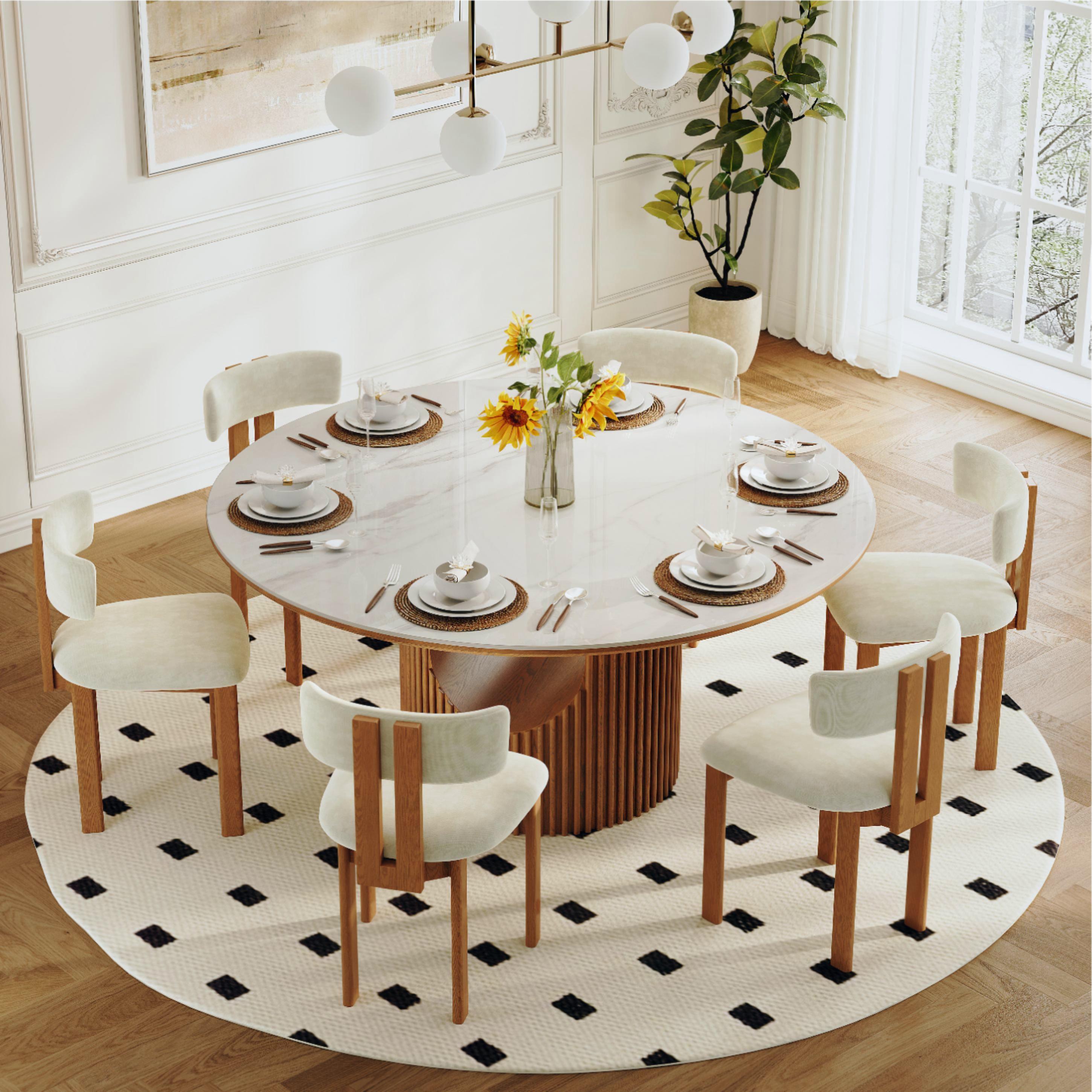 Fully Assembled Beige & Light Walnut Cotton Linen Dining Chairs