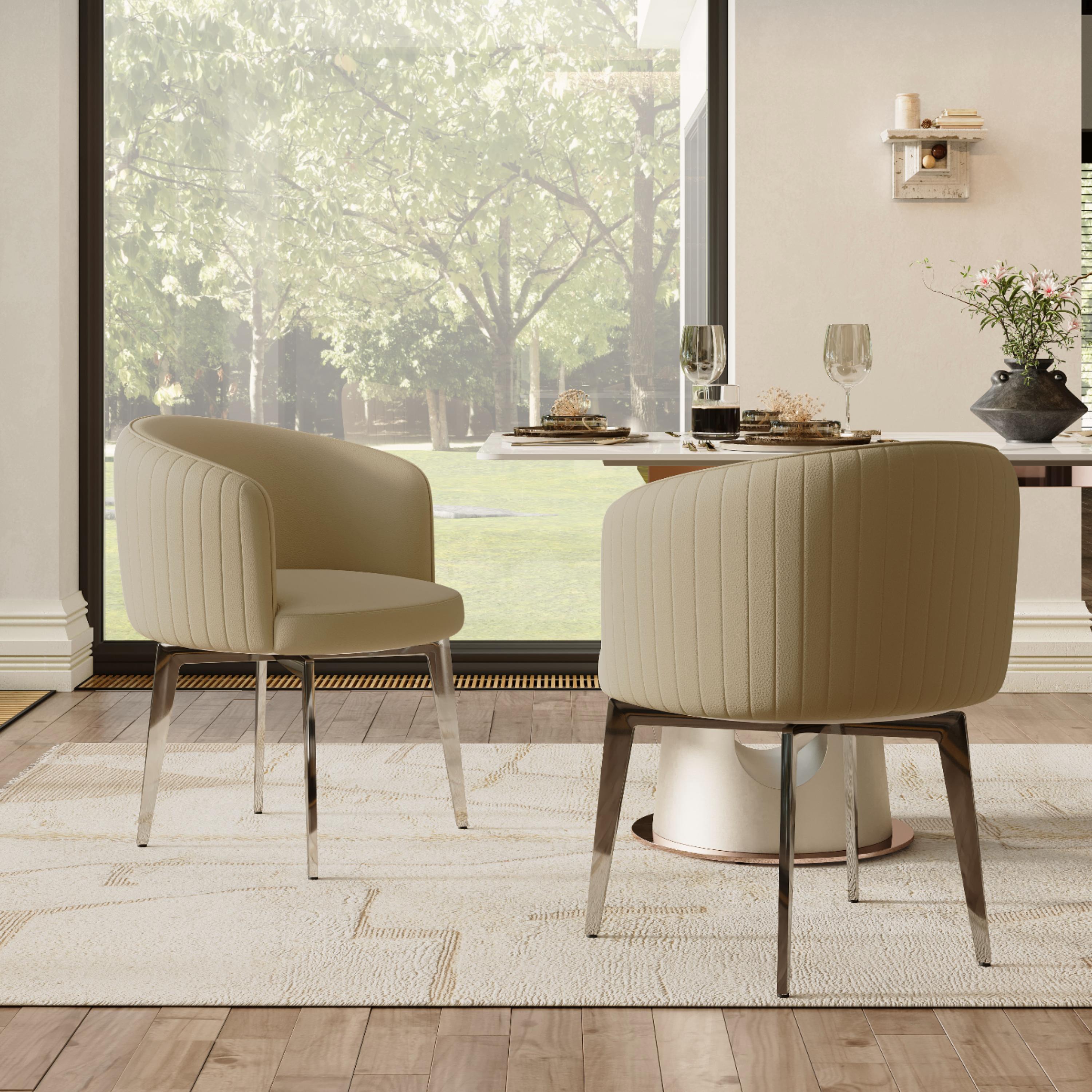 Modern Khaki PU Leather Dining Chairs