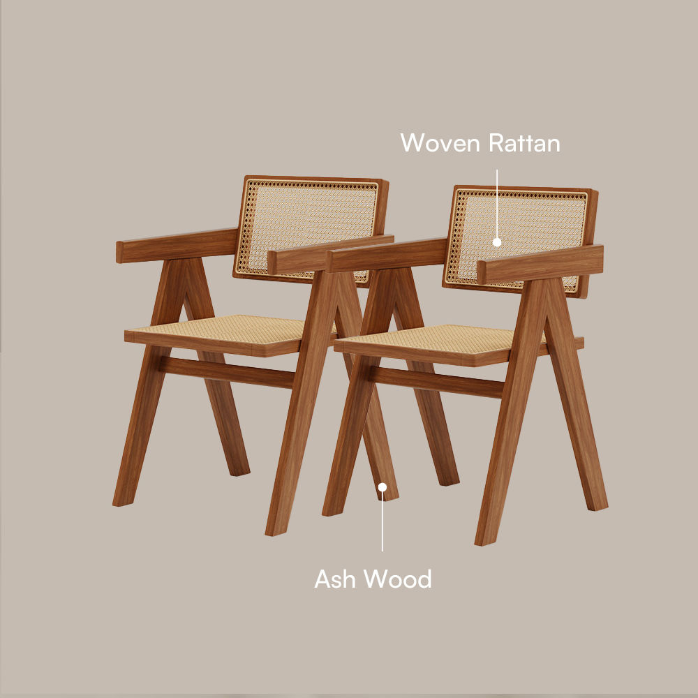 Mid Century Modern Light Walnut & Khaki Ash Wood Dining Chairs