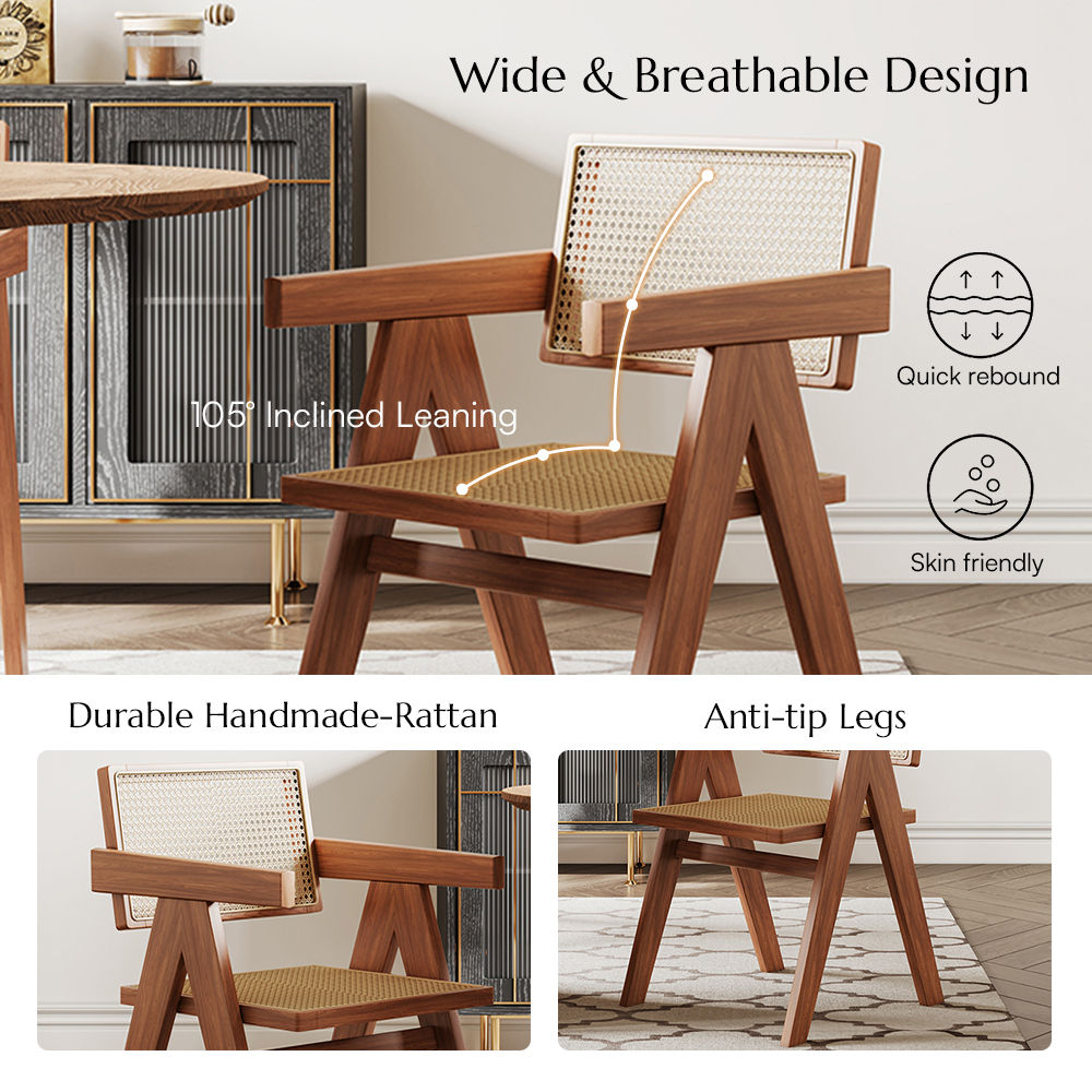 Mid Century Modern Light Walnut & Khaki Ash Wood Dining Chairs