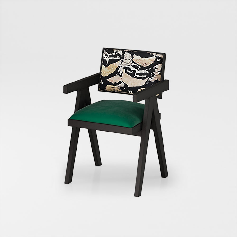 Mid Century Modern Green & Black Ash Wood Dining Chairs