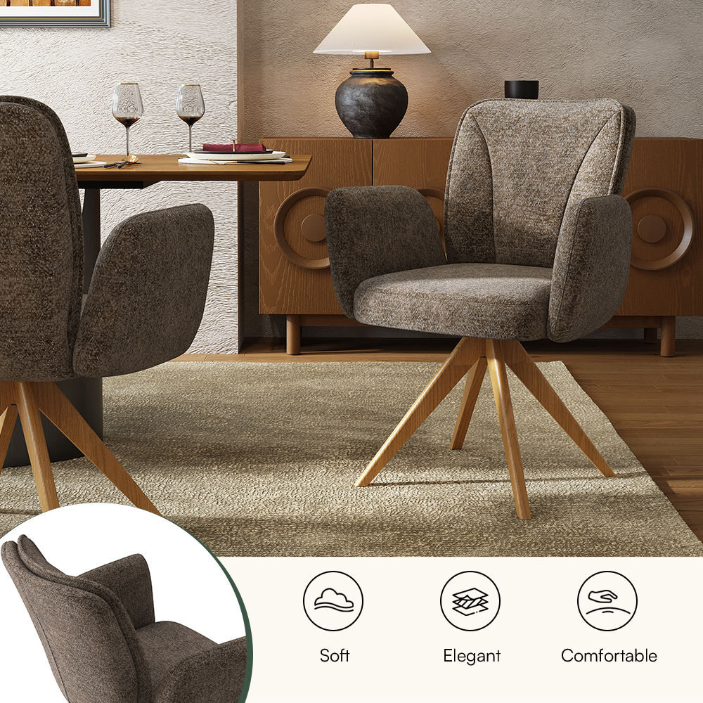 Brown Brown & wood color Fabric Dining Chairs