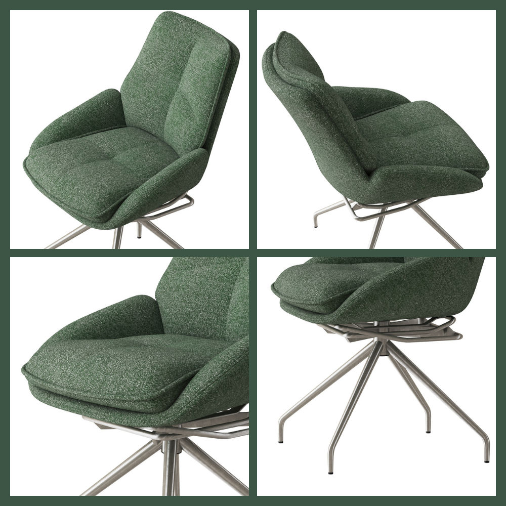 Upholstered Green & Silver Chenille Dining Chairs