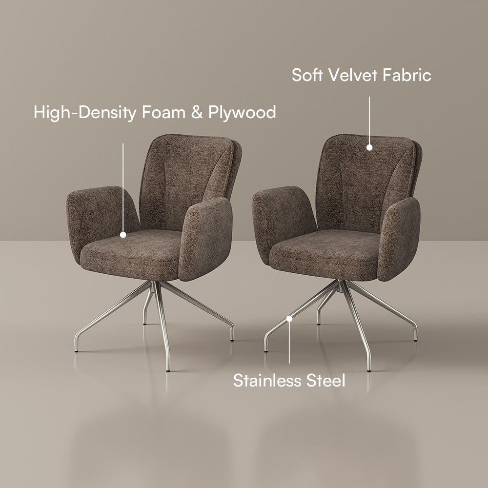 Upholstered Brown & Silver Fabric Dining Chairs