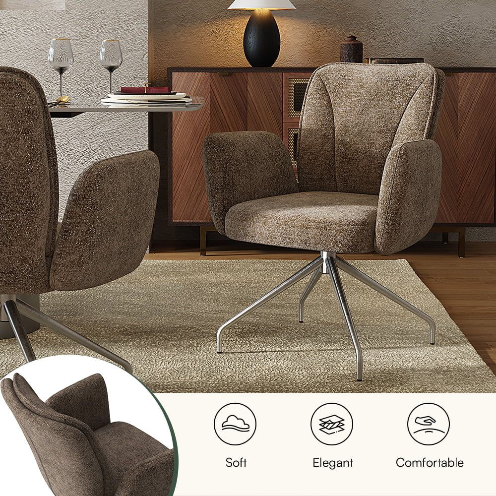 Carbon Steel Brown & Silver Fabric Dining Chairs