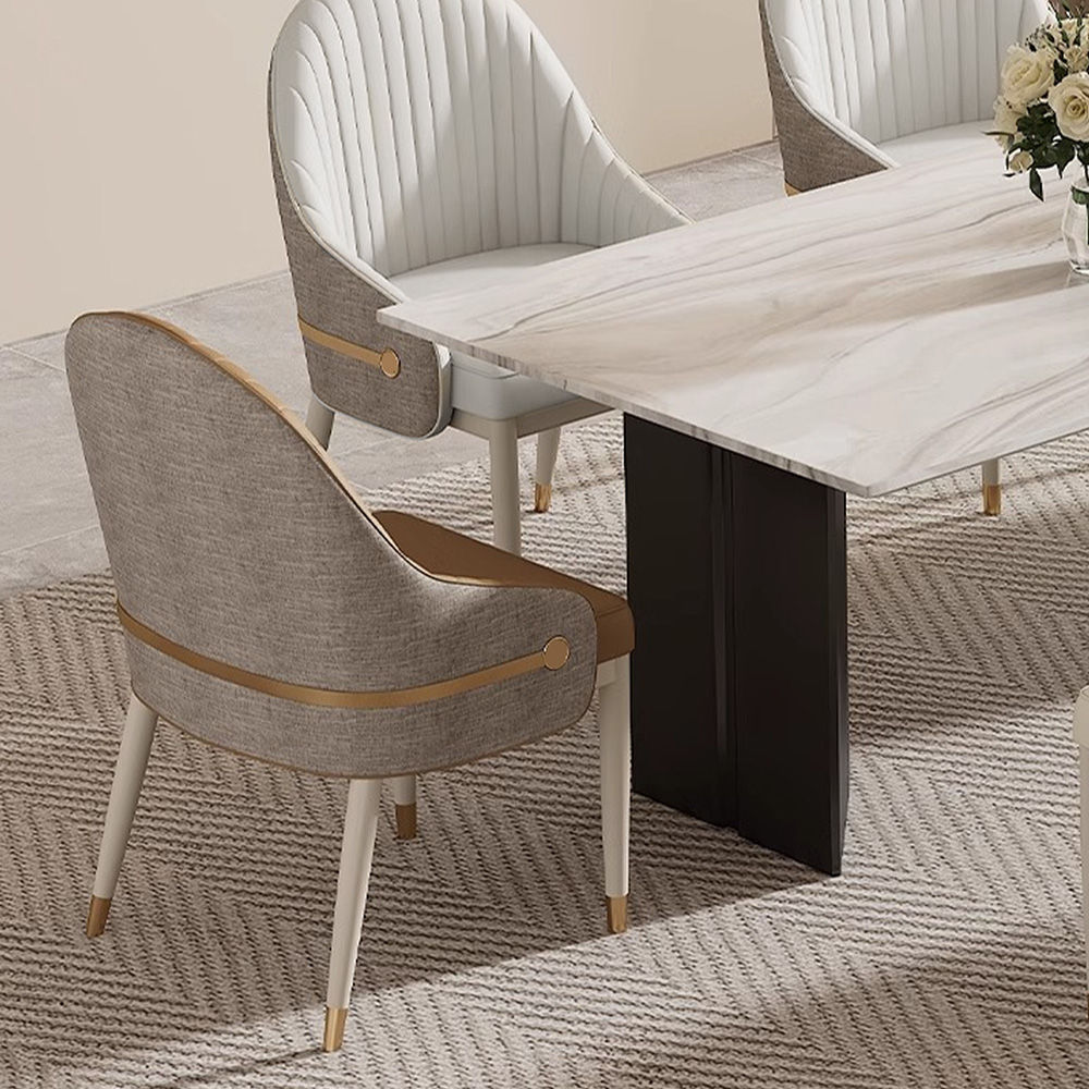 PU Leather Light Gray & Gray Faux Leather & Linen Dining Chairs