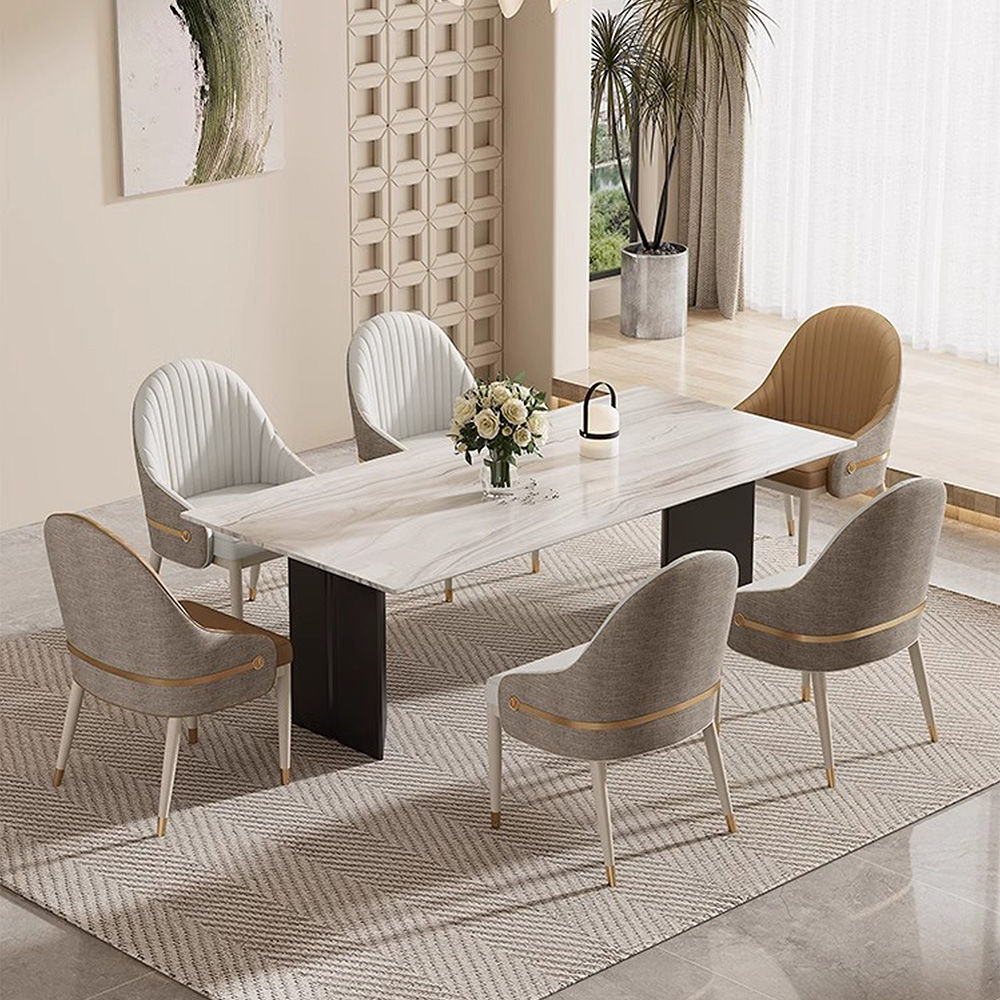 Armchairs Light Gray & Gray Faux Leather & Linen Dining Chairs