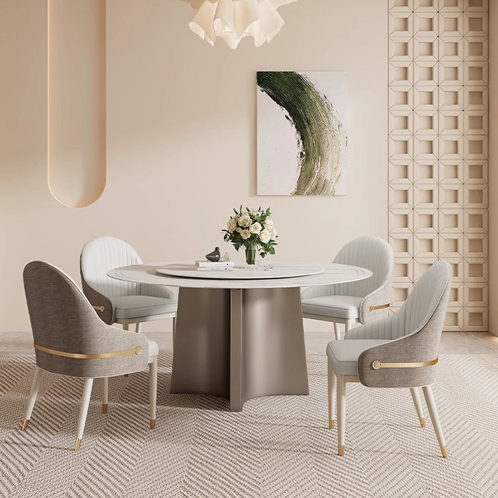 PU Leather Light Gray & Gray Faux Leather & Linen Dining Chairs