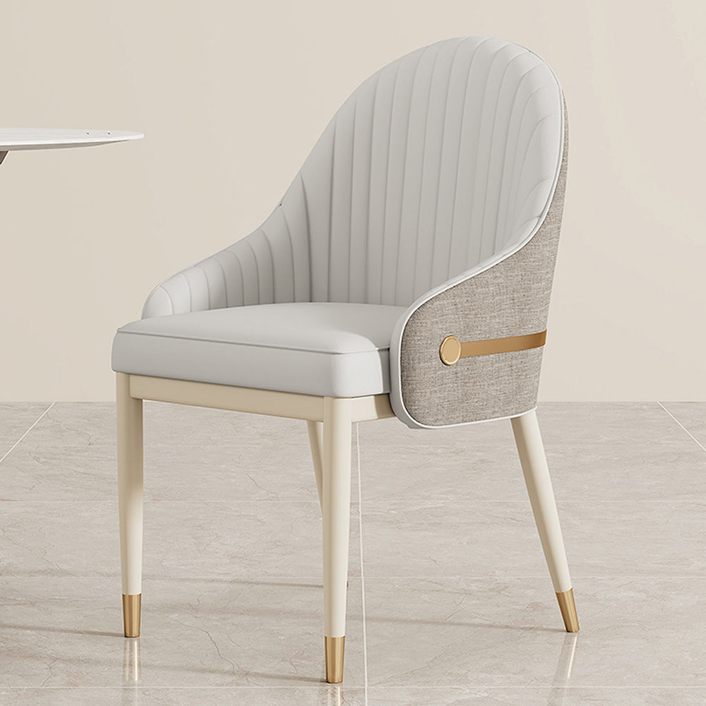 PU Leather Light Gray & Gray Faux Leather & Linen Dining Chairs