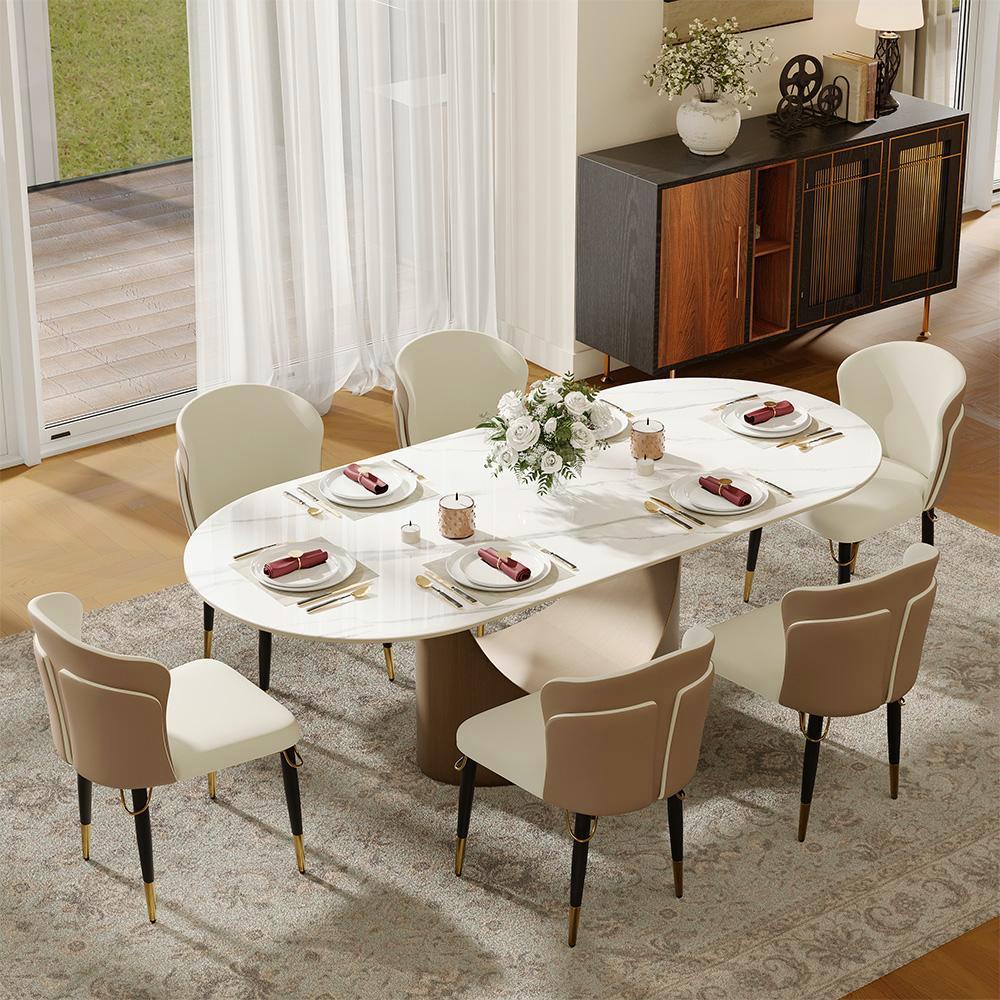Two-piece Brown & Beige Leather Dining Chairs