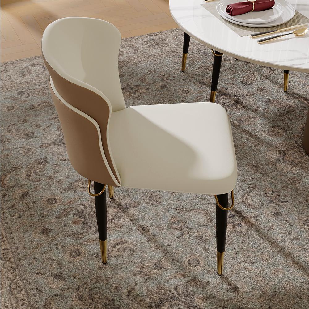 Pure Color Brown & Beige Leather Dining Chairs
