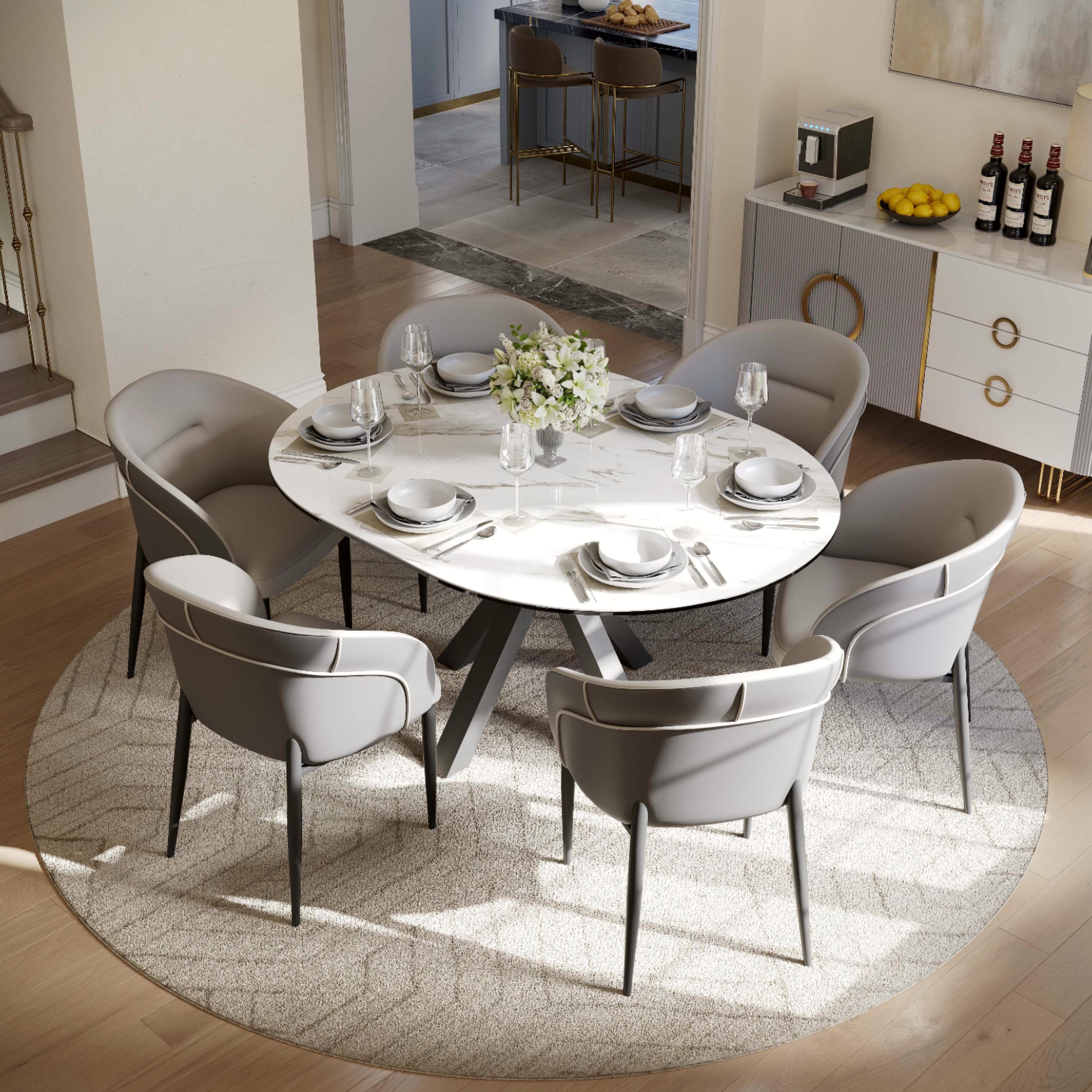 Easy Assembly Light Gray & Dark Gray PU Leather Dining Chairs