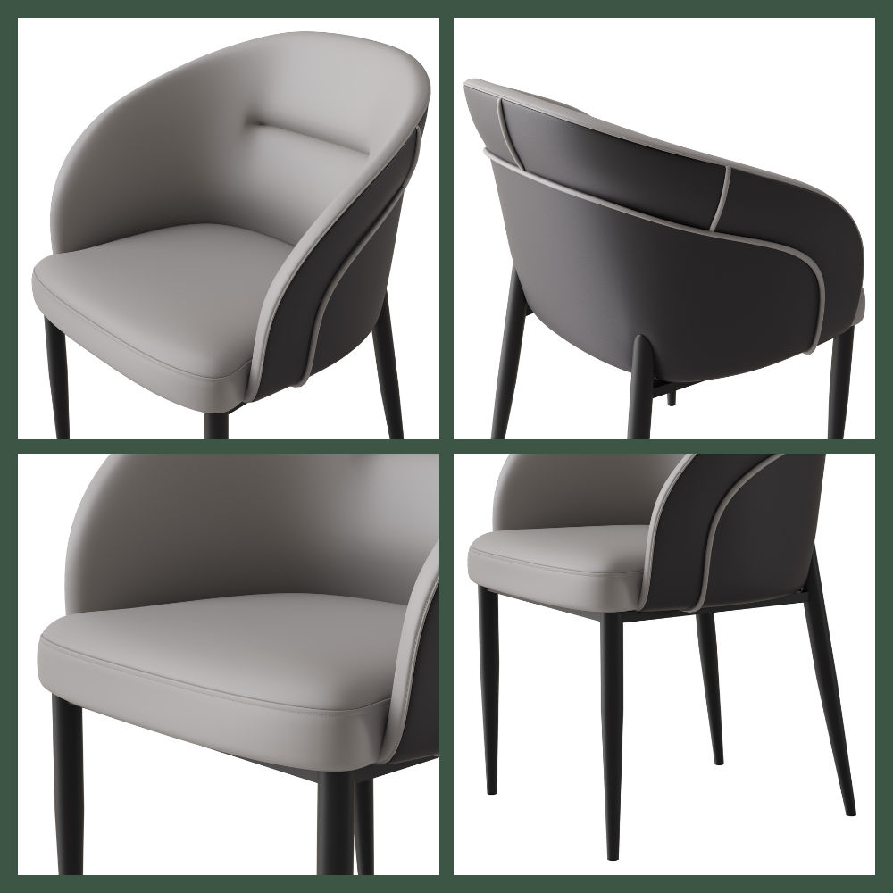 Leather Light Gray & Dark Gray PU Leather Dining Chairs