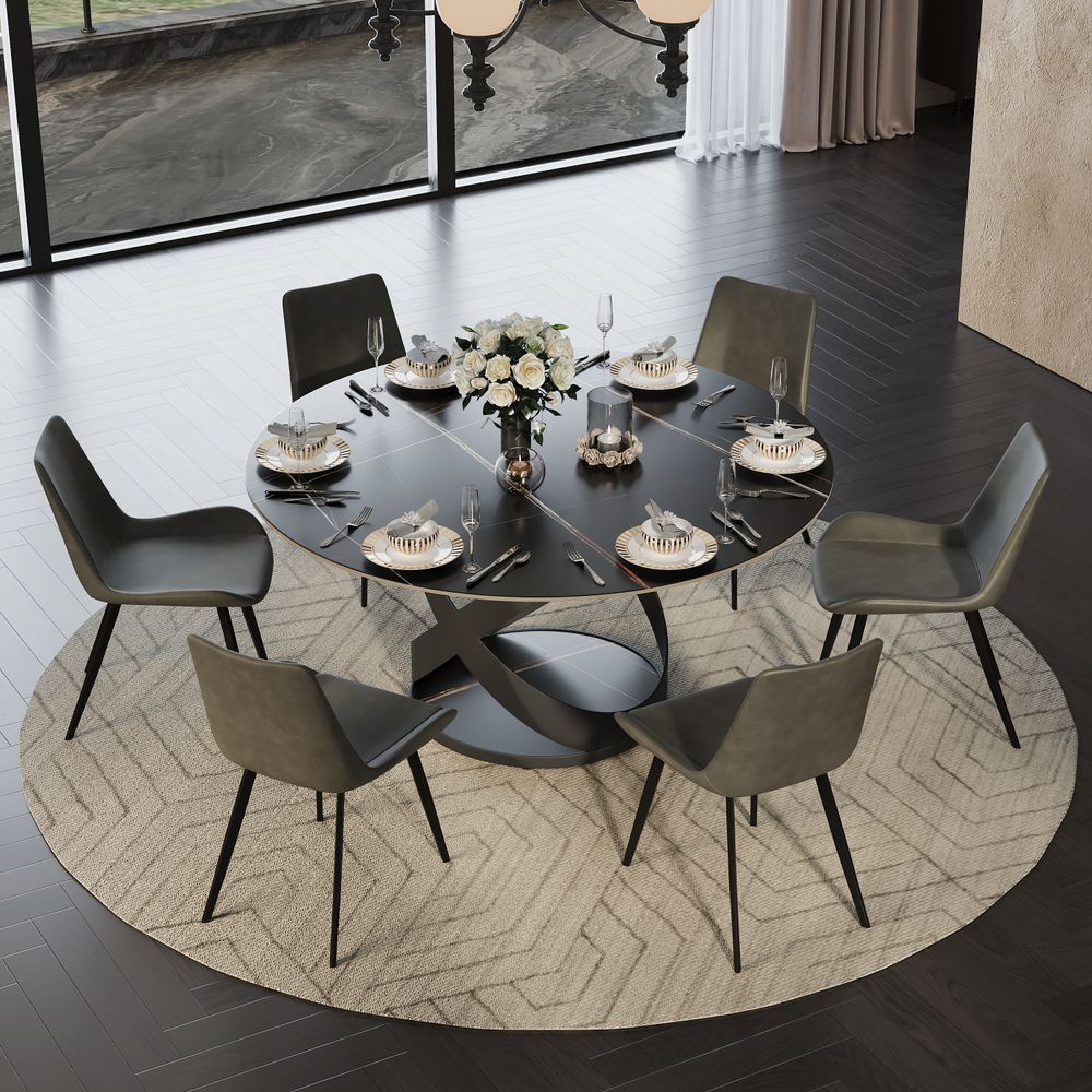 Side Chairs Gray PU Leather Dining Chairs