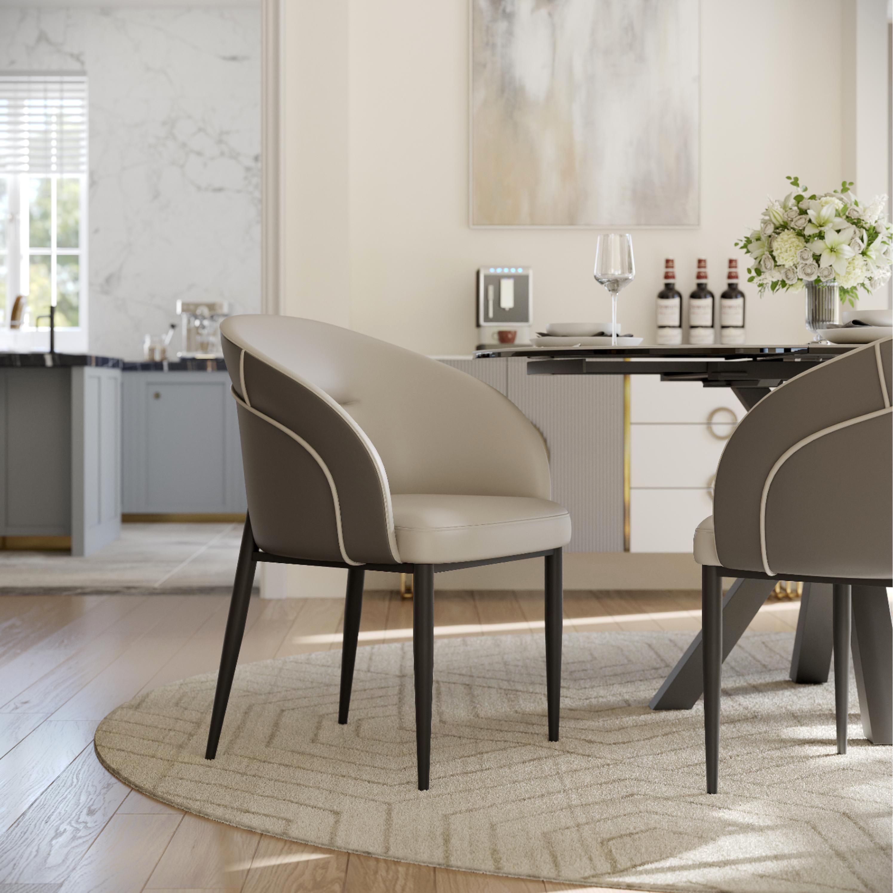 PU Leather Light Gray & Dark Gray PU Leather Dining Chairs